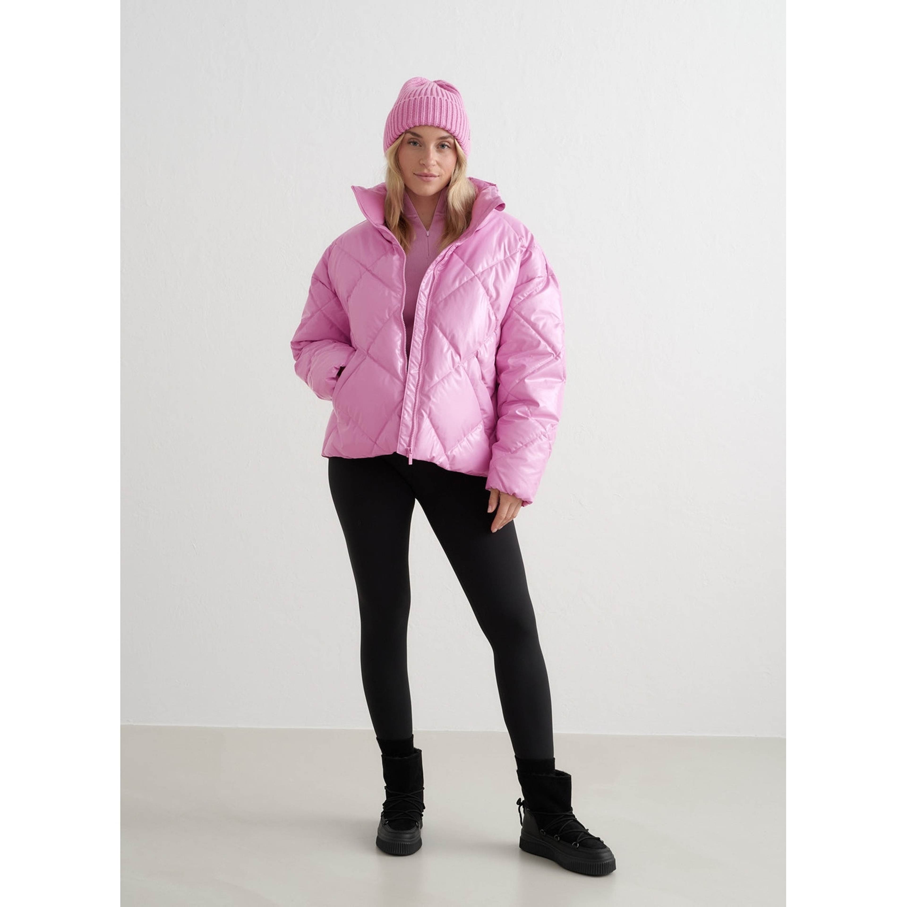 Peony Pink Diamond Quilt Puffer Jacket