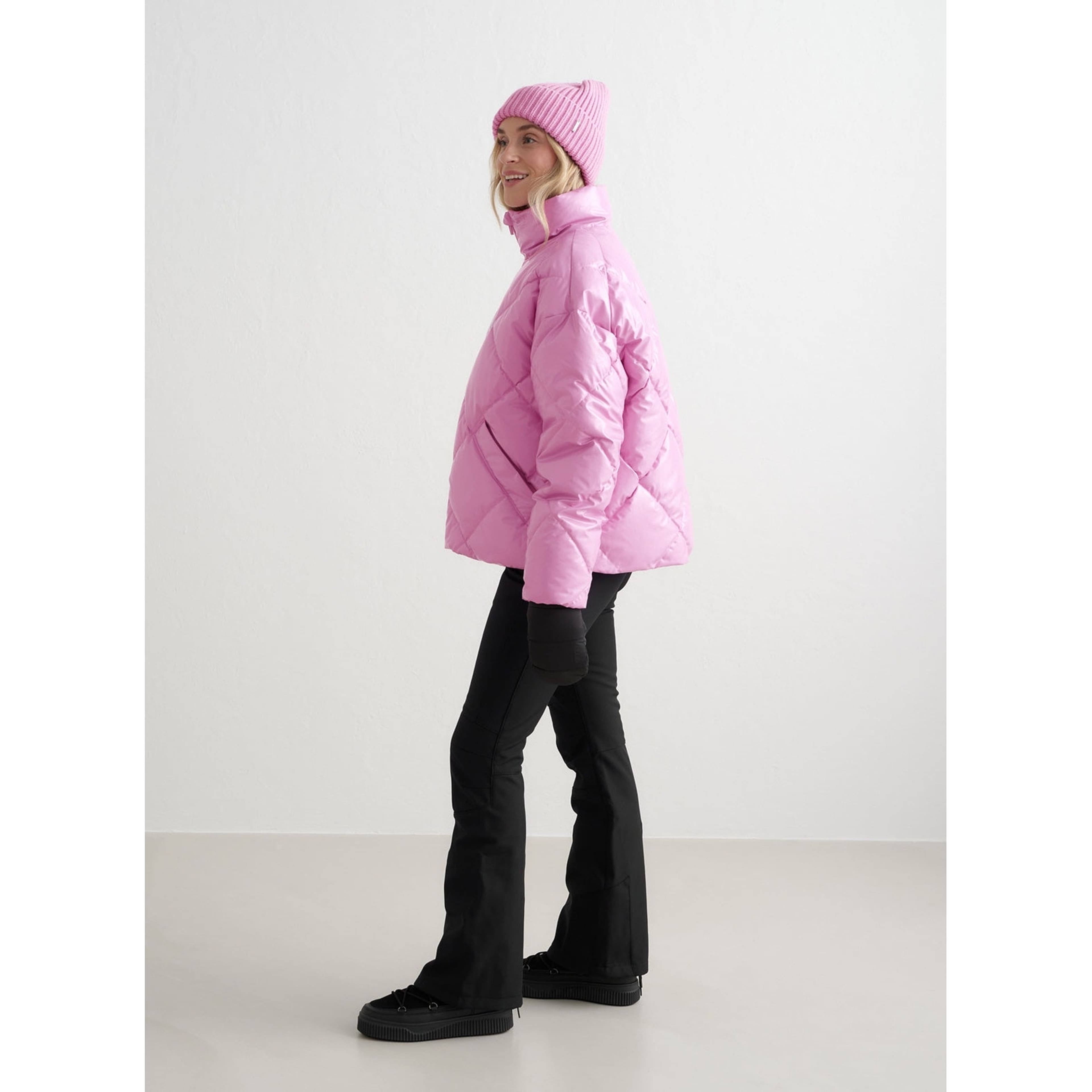 Peony Pink Diamond Quilt Puffer Jacket