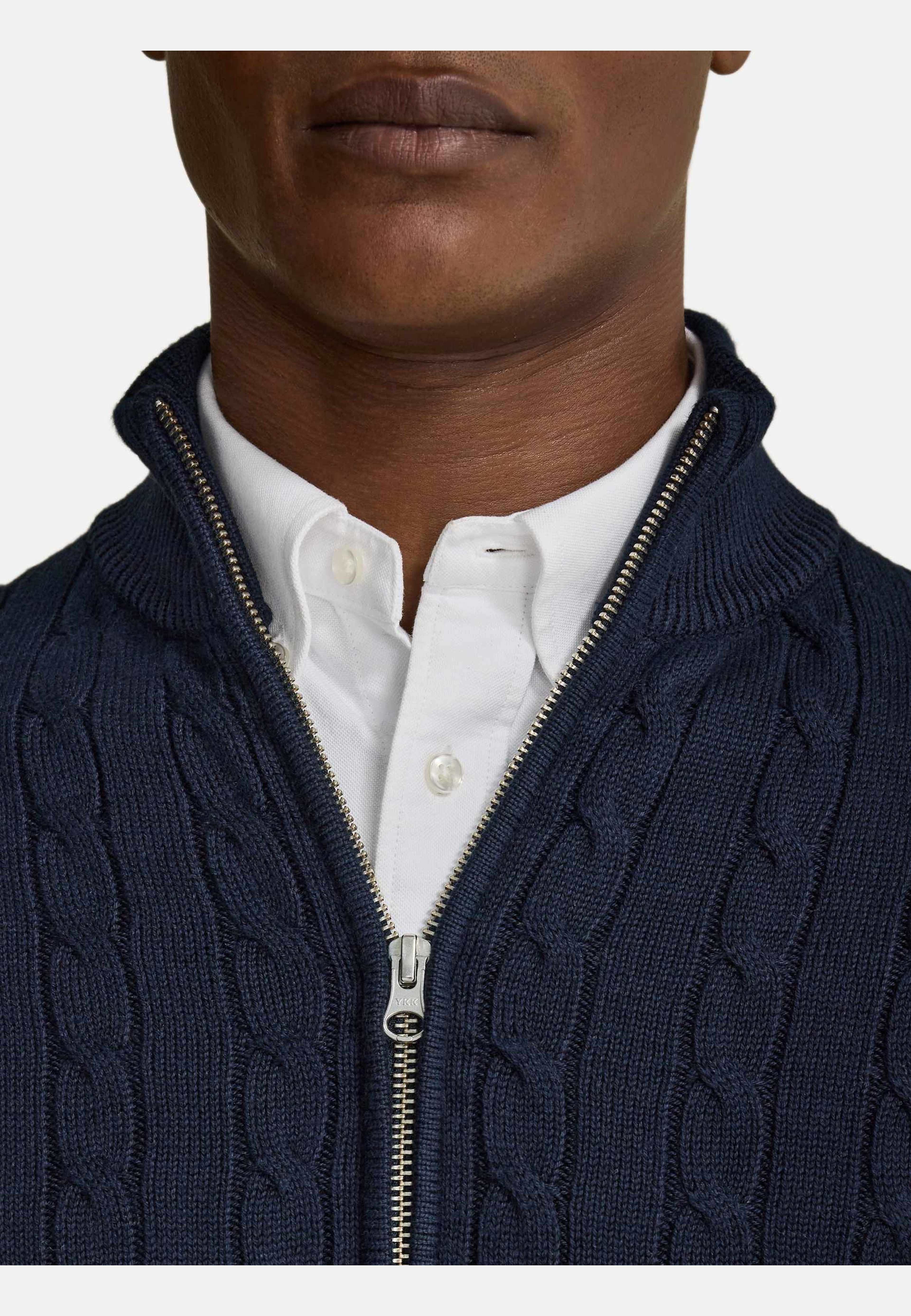 Full Zip Cotton Cardigan, från John Henric, i färgen navy blue. Klicka för att öppna bilden i stort format