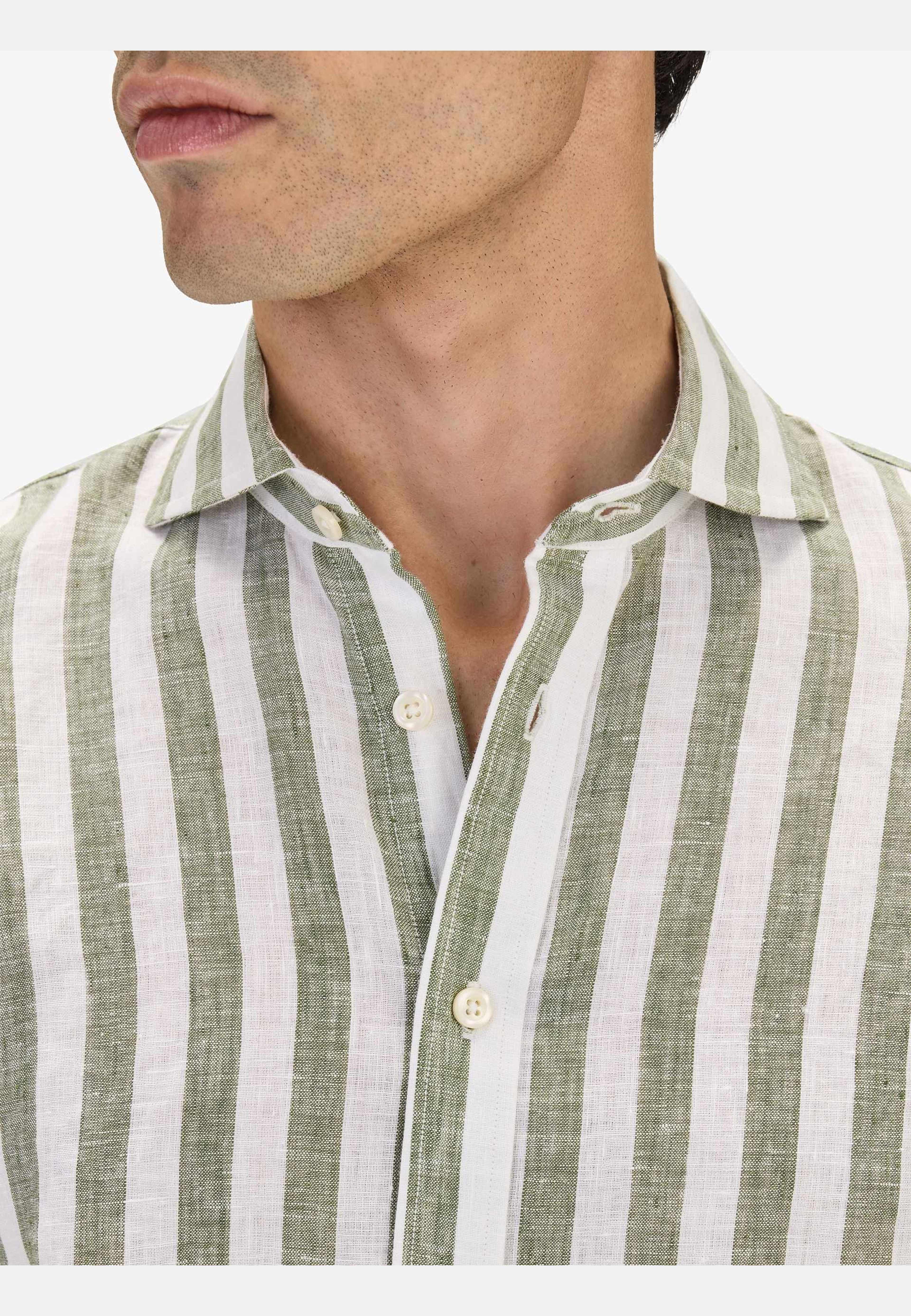 Smart Linen Shirt Block Stripe (lionel), från John Henric, i färgen green. Klicka för att öppna bilden i stort format