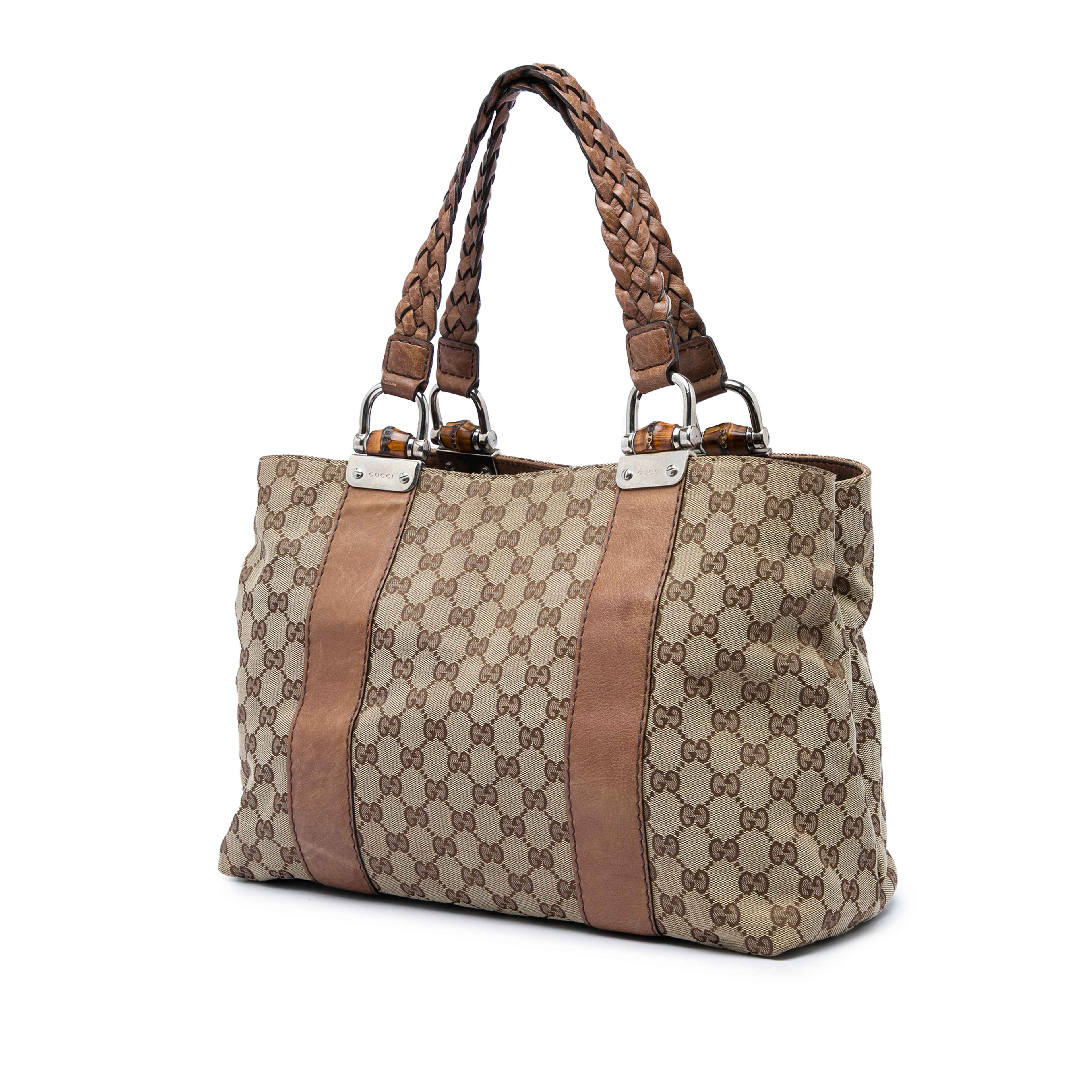 Gucci Medium Gg Canvas Bamboo Libeccio Tote, från Luxclusif, i färgen beige. Klicka för att öppna bilden i stort format