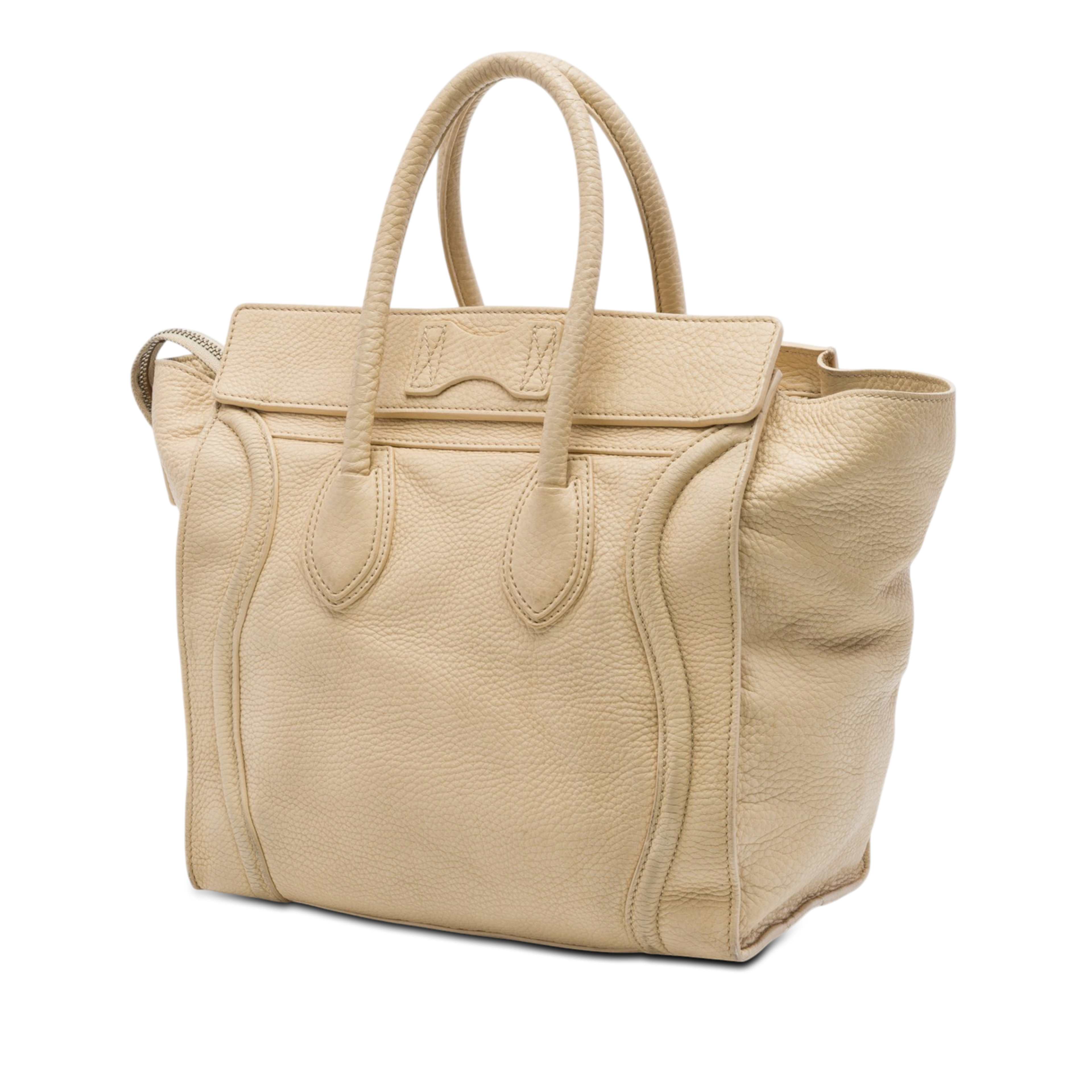 Celine Mini Drummed Calfskin Luggage Tote, från Luxclusif, i färgen beige. Klicka för att öppna bilden i stort format