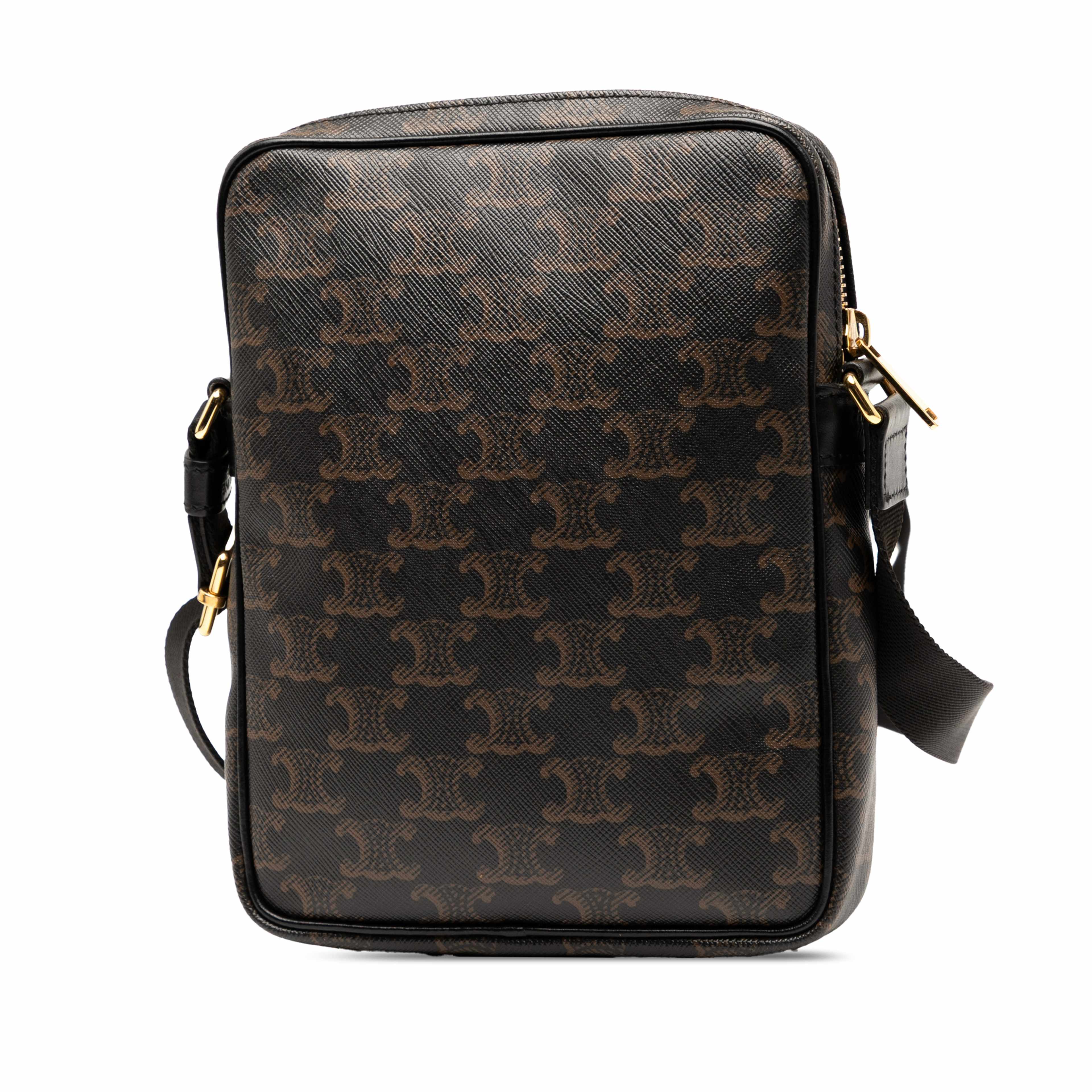 Celine Triomphe Coated Canvas Vertical Crossbody, från Luxclusif, i färgen dark brown. Klicka för att öppna bilden i stort format