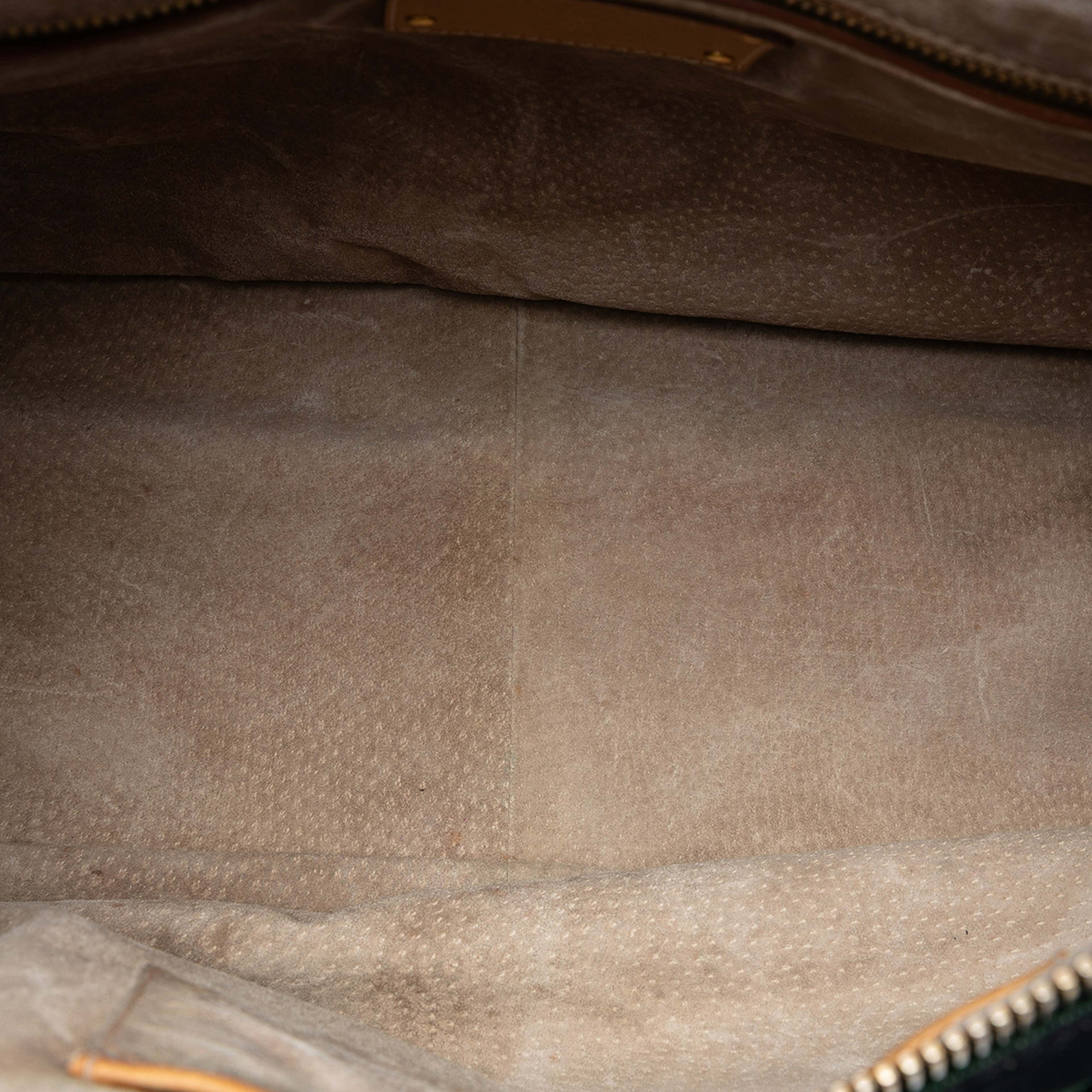 Prada Canvas Canapa Righe Striped Satchel, från Luxclusif, i färgen dark green. Klicka för att öppna bilden i stort format