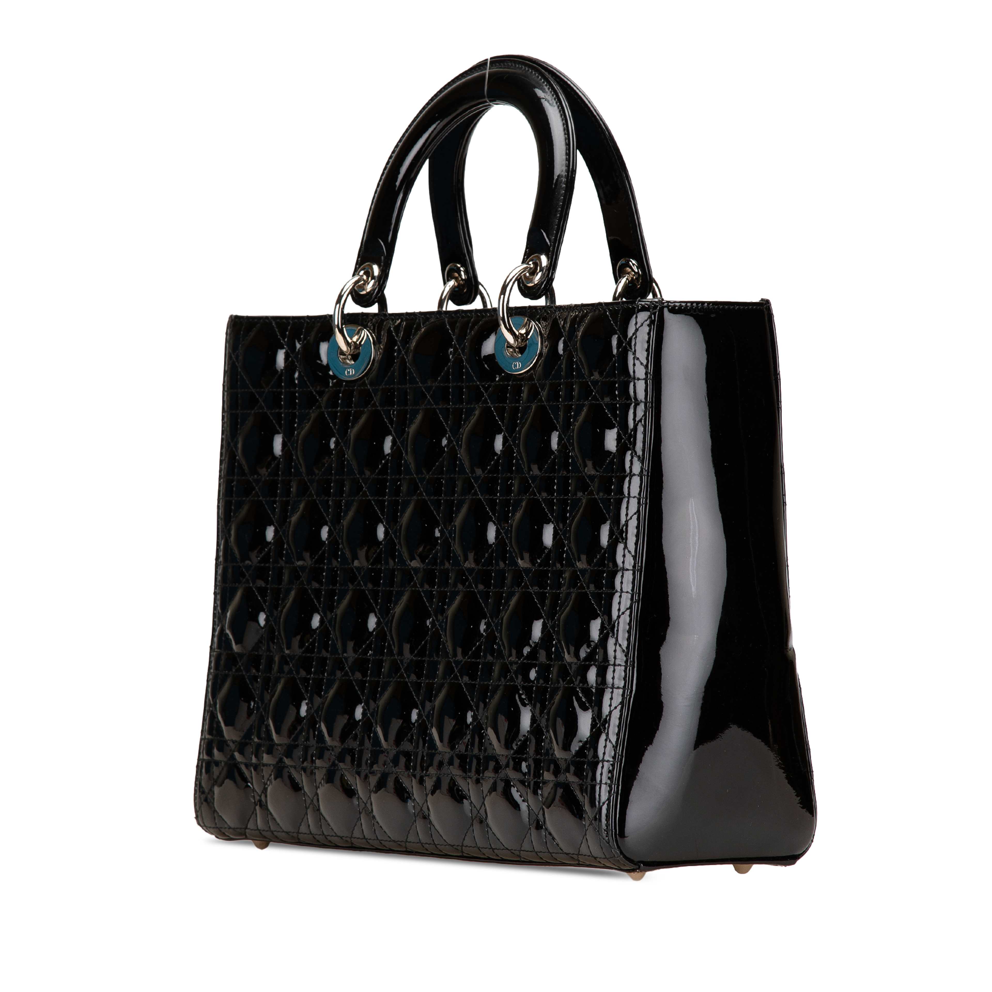 Dior Large Patent Cannage Lady Dior, från Luxclusif, i färgen black. Klicka för att öppna bilden i stort format