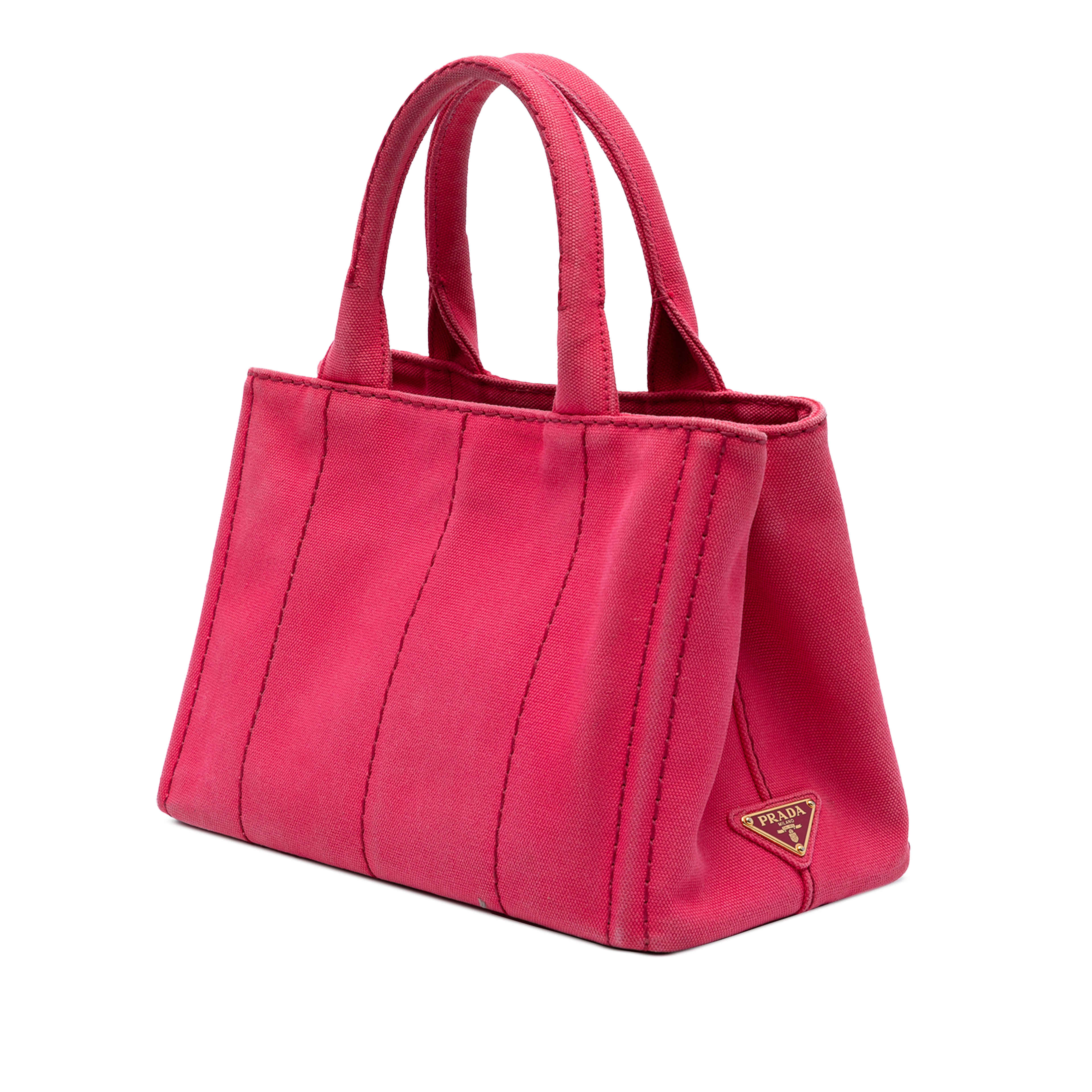 Prada Small Canvas Canapa Logo Satchel, från Luxclusif, i färgen pink. Klicka för att öppna bilden i stort format
