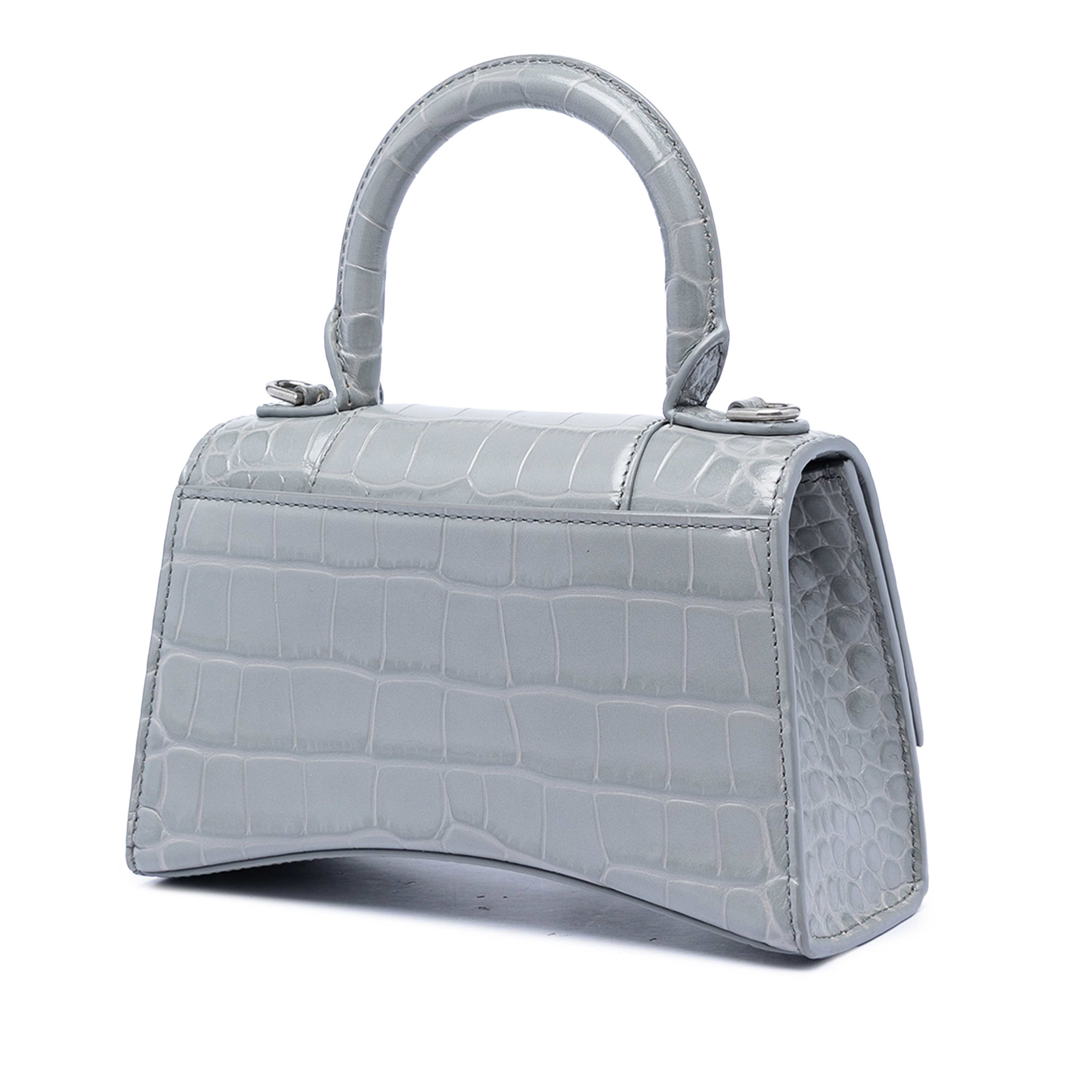 Balenciaga Croc Embossed Calfskin Hourglass Top Handle Bag Xs, från Luxclusif, i färgen grå. Klicka för att öppna bilden i stort format