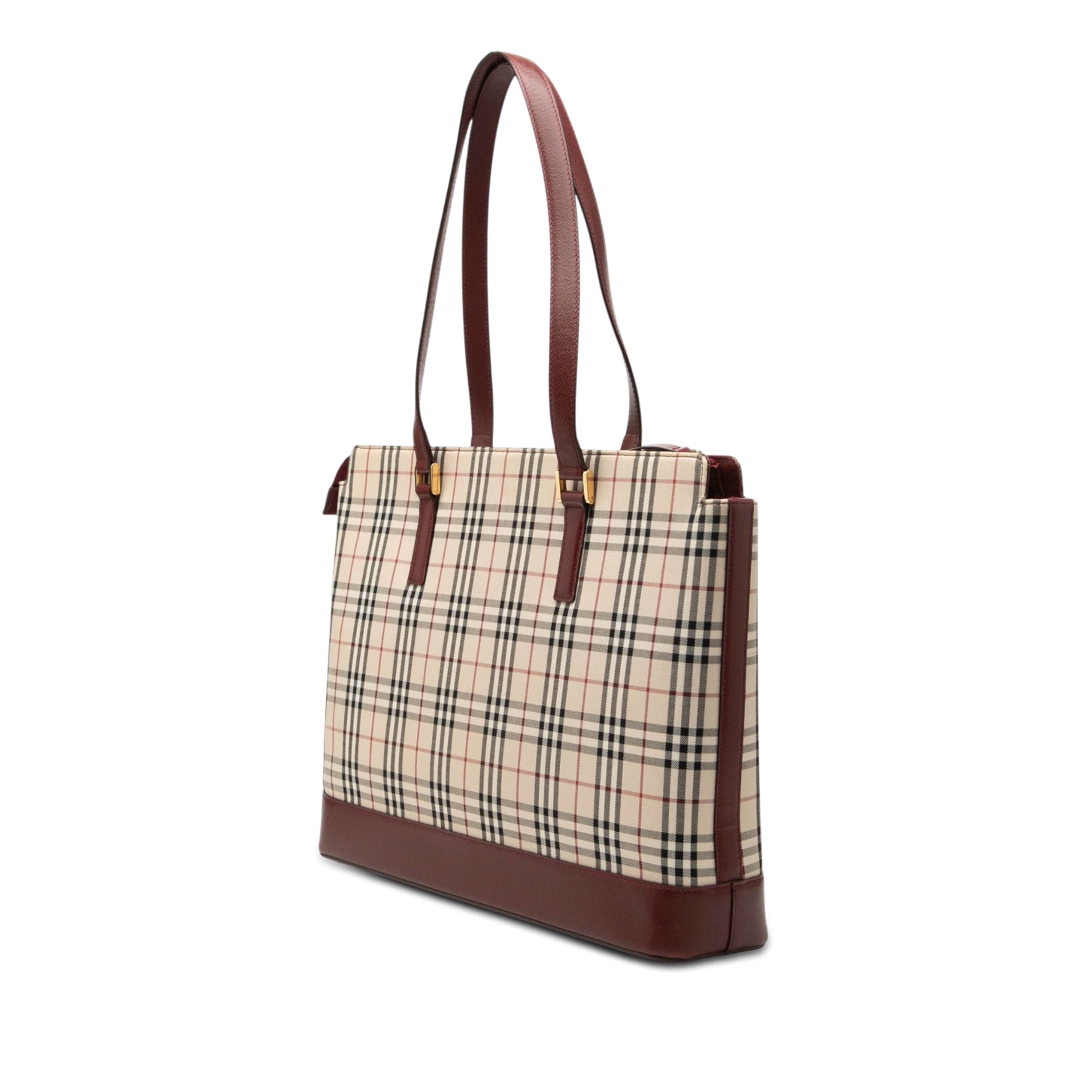 Burberry House Check Canvas Tote, från Luxclusif, i färgen röd. Klicka för att öppna bilden i stort format