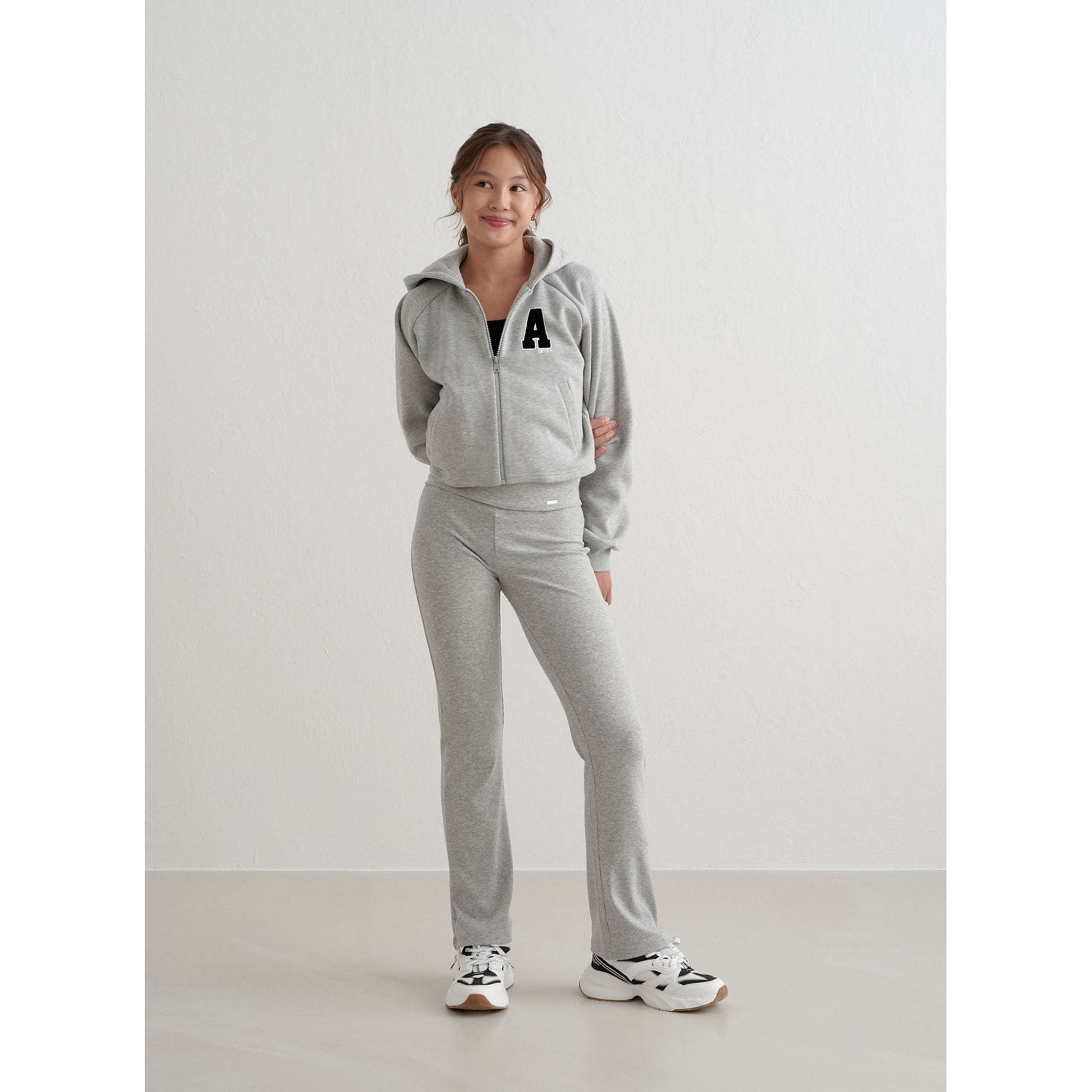 Grey Melange Young Ease Ribbed Pants