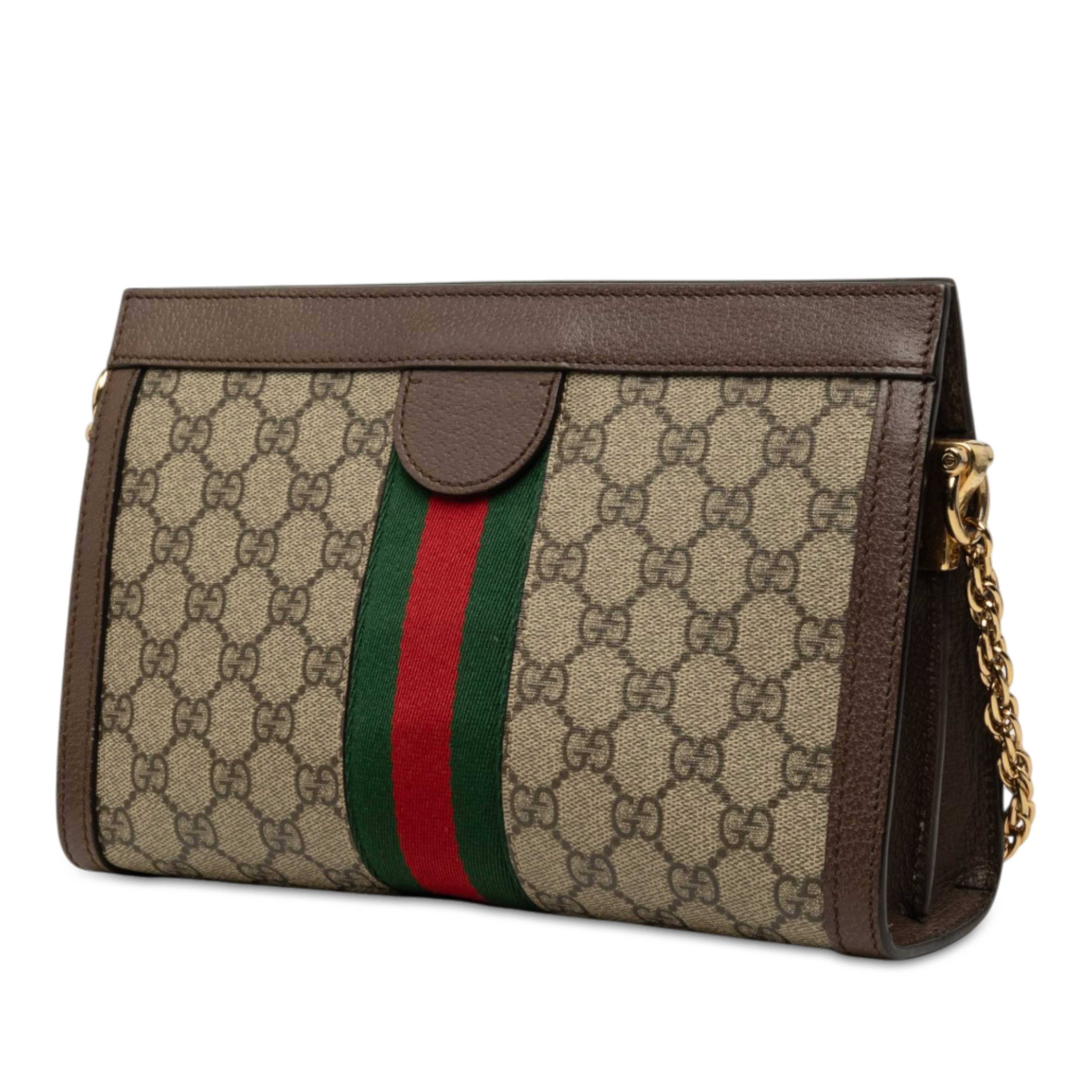 Gucci Small Gg Supreme Web Ophidia Chain Crossbody, från Luxclusif, i färgen beige. Klicka för att öppna bilden i stort format