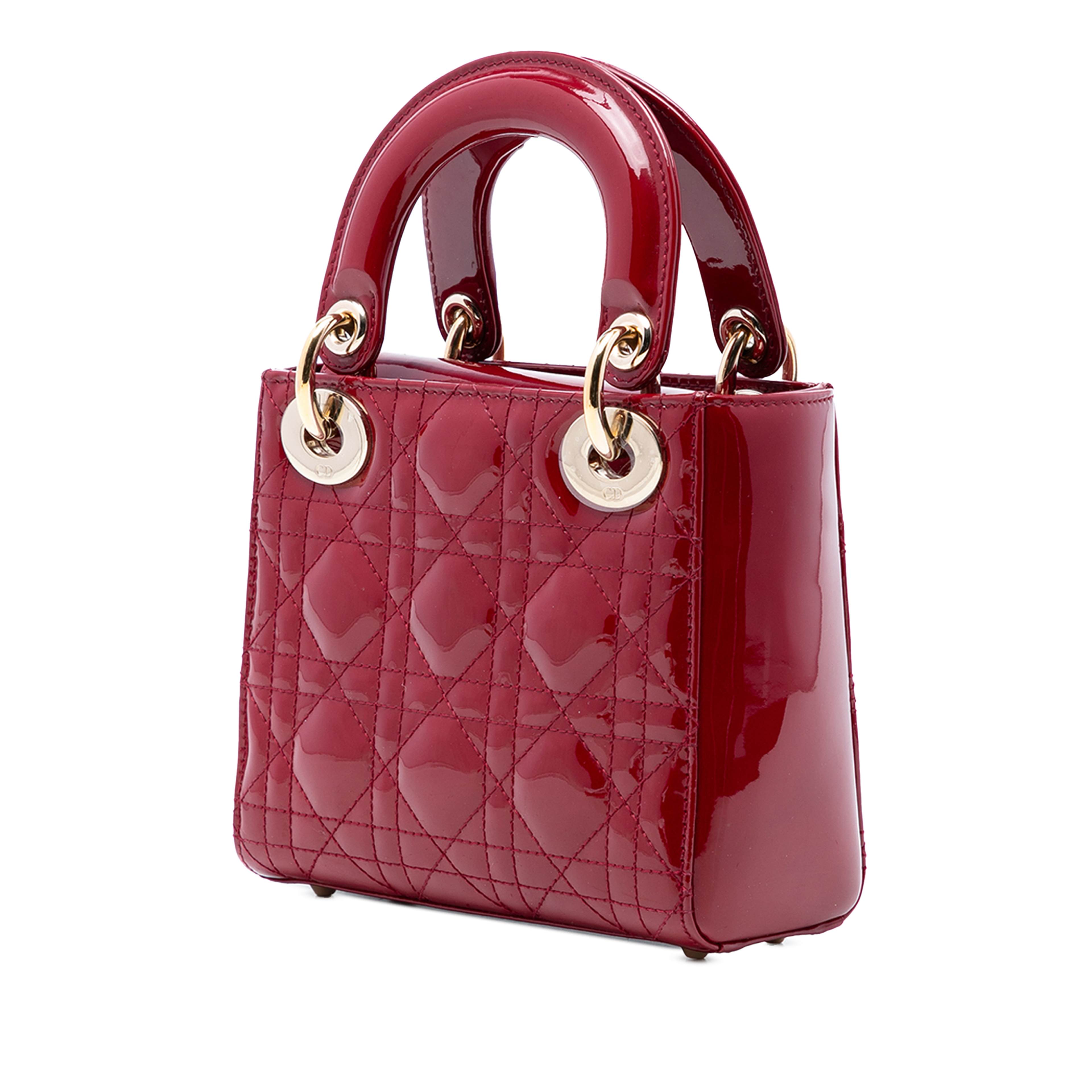 Dior Mini Patent Cannage Lady Dior, från Luxclusif, i färgen dark red. Klicka för att öppna bilden i stort format