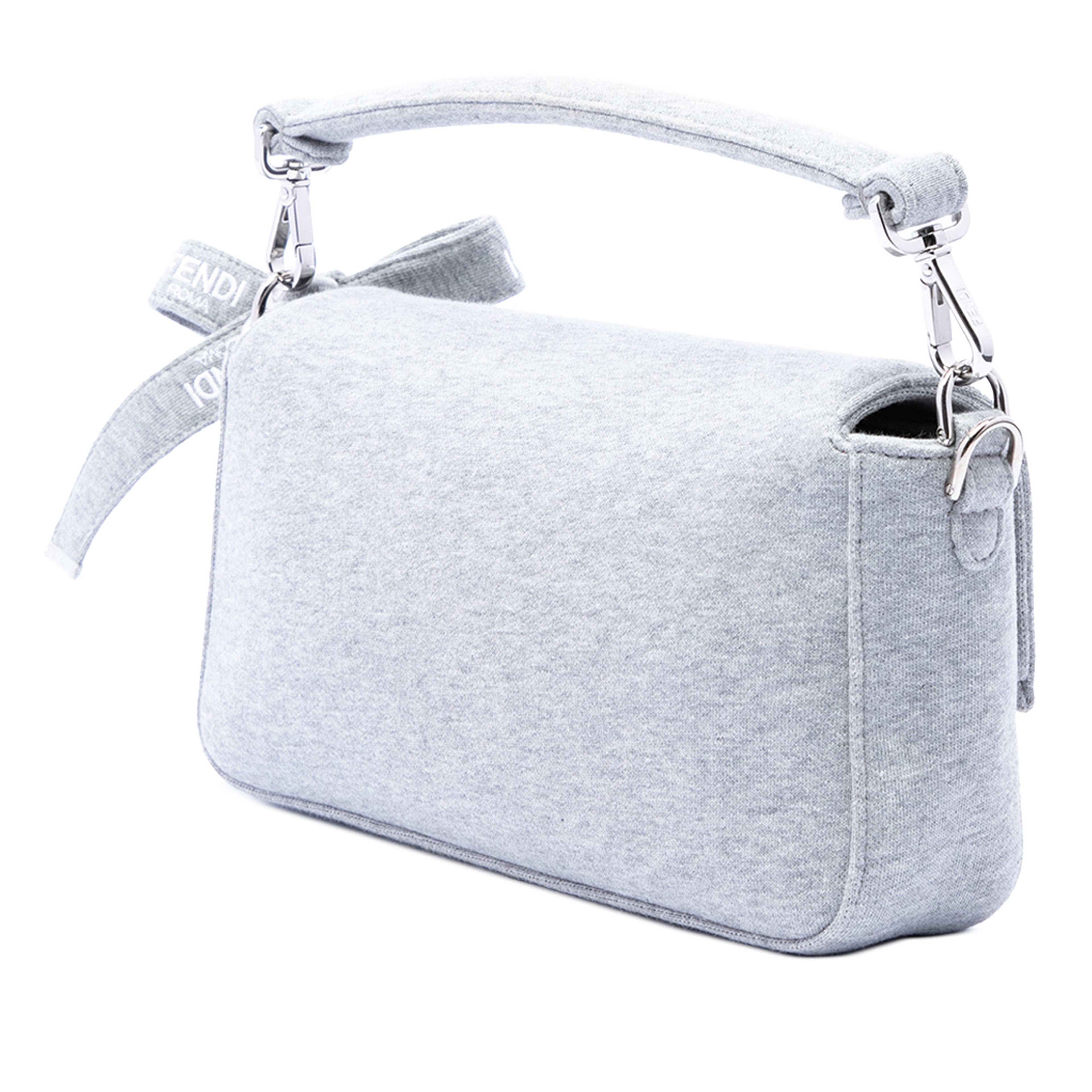 Fendi Marc Jacobs Medium Jersey Logo Baguette Satchel, från Luxclusif, i färgen grå. Klicka för att öppna bilden i stort format