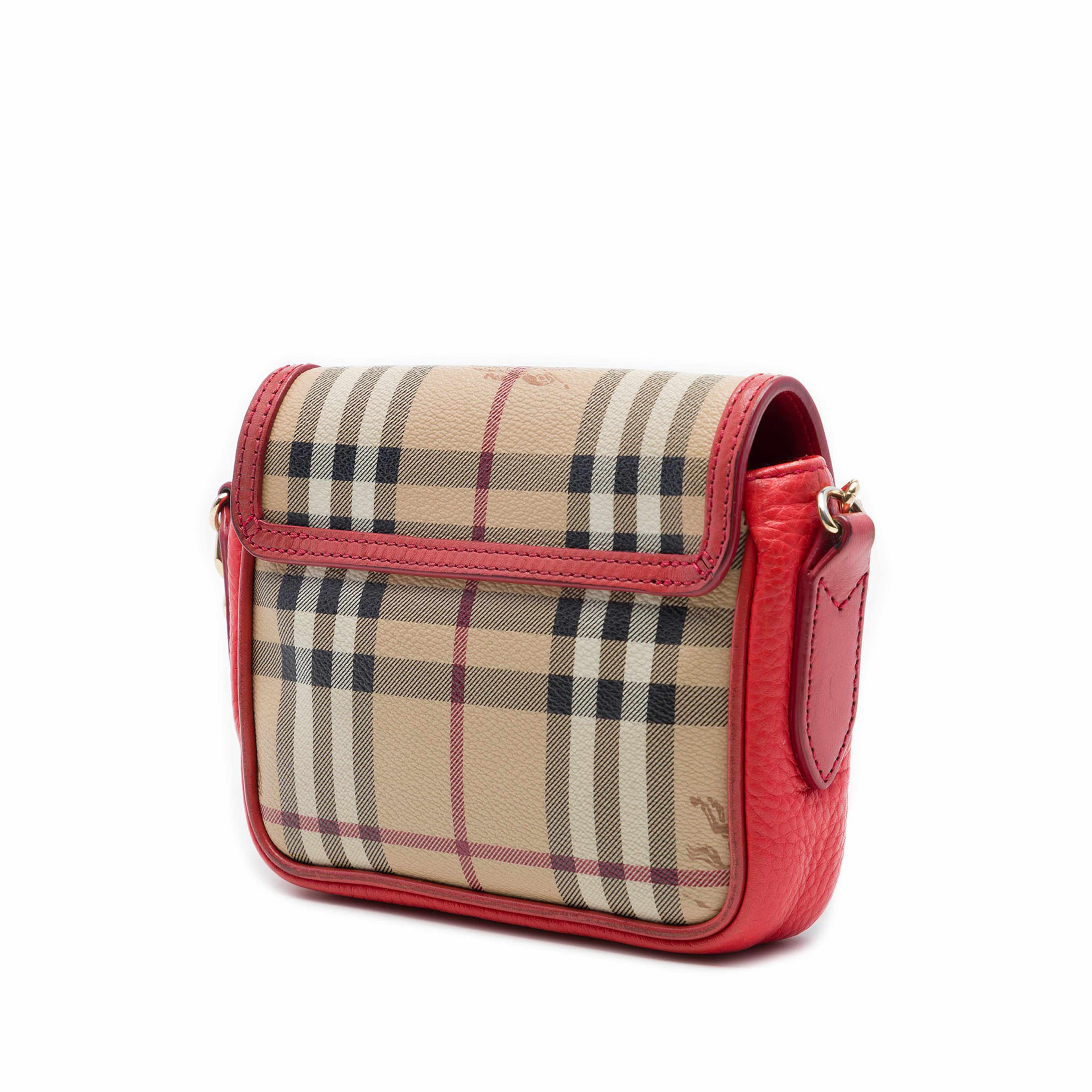 Burberry Mini Haymarket Check Coated Canvas Tassel Crossbody, från Luxclusif, i färgen röd. Klicka för att öppna bilden i stort format