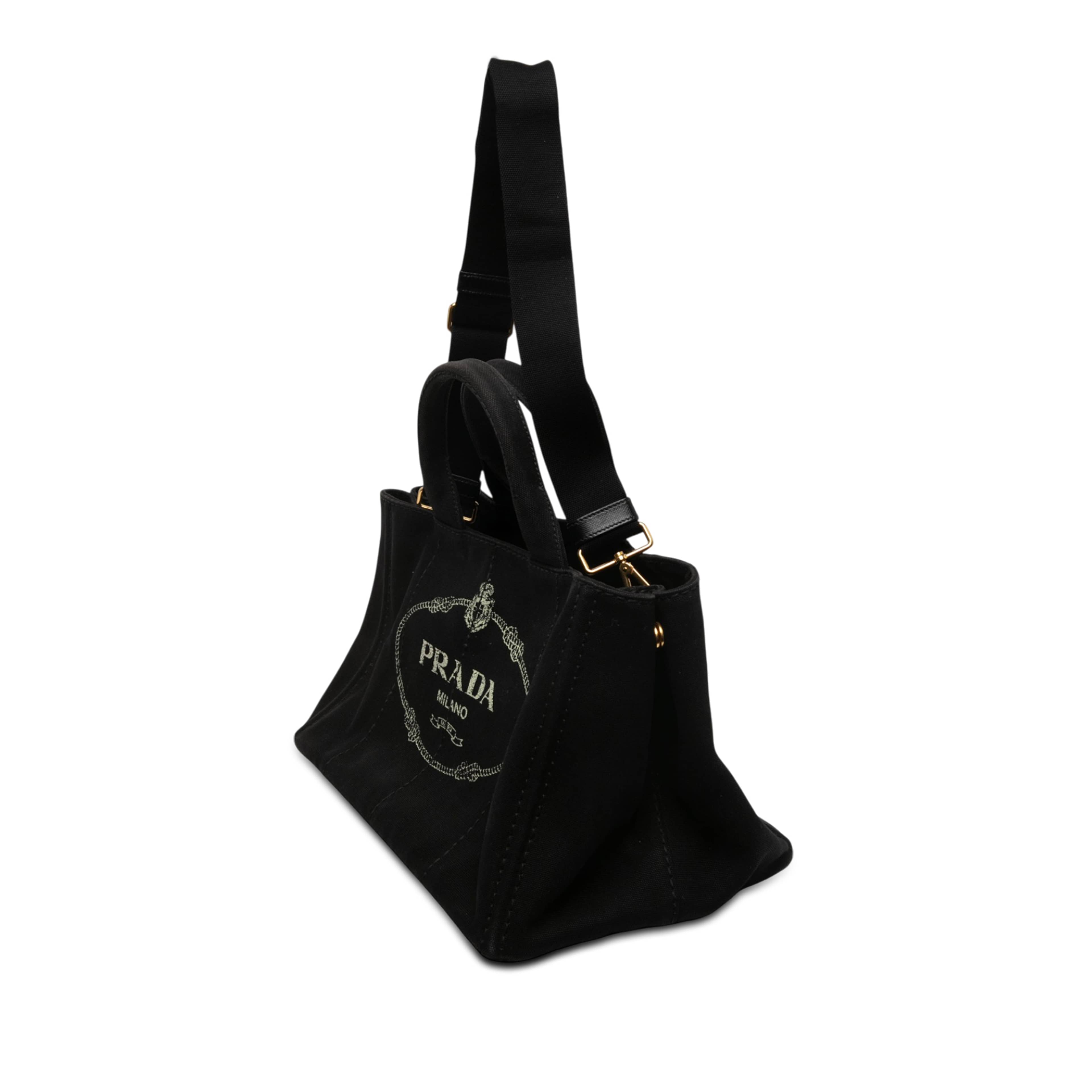 Prada Canvas Canapa Logo Tote, från Luxclusif, i färgen svart. Klicka för att öppna bilden i stort format
