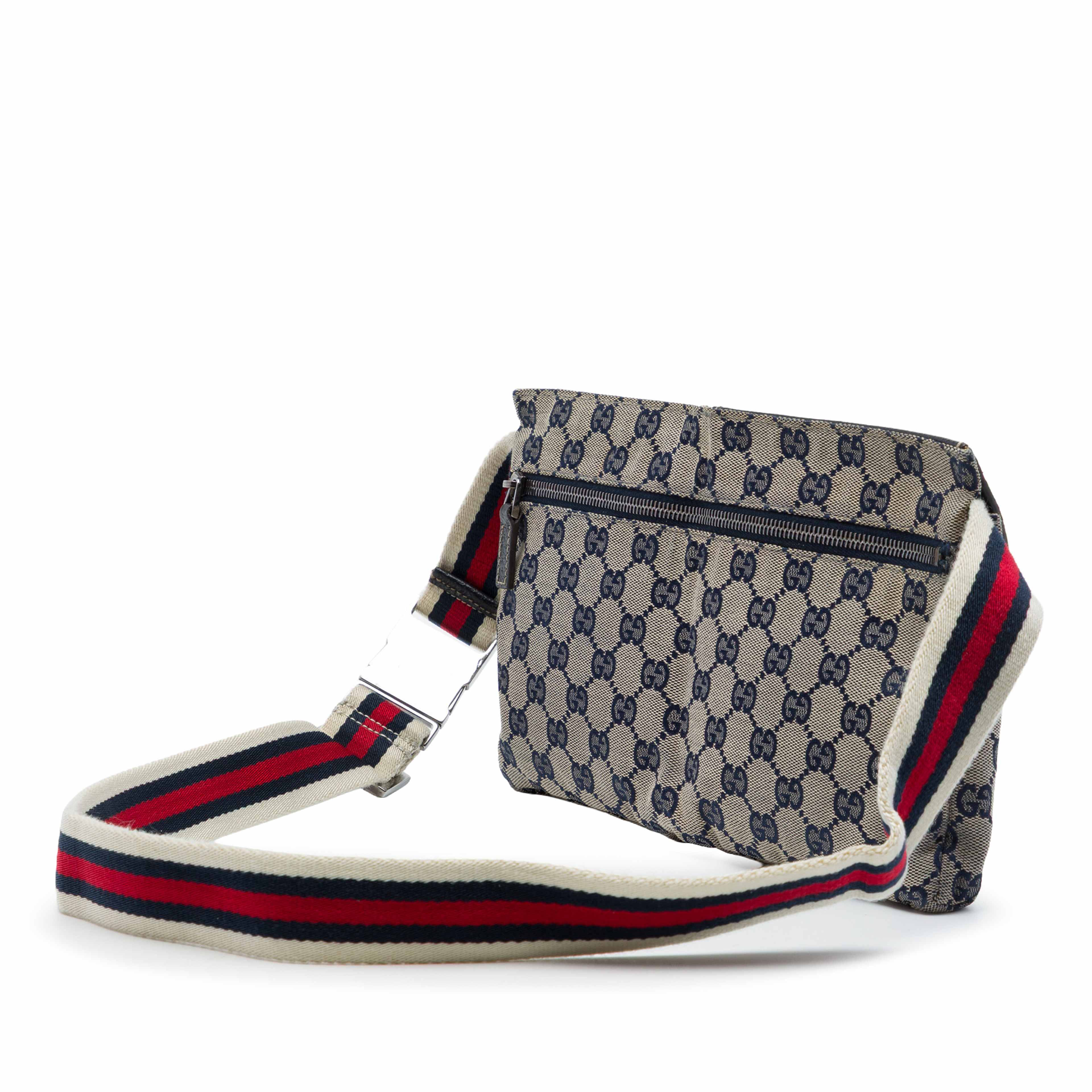 Gucci Gg Canvas Web Double Pocket Belt Bag, från Luxclusif, i färgen beige. Klicka för att öppna bilden i stort format