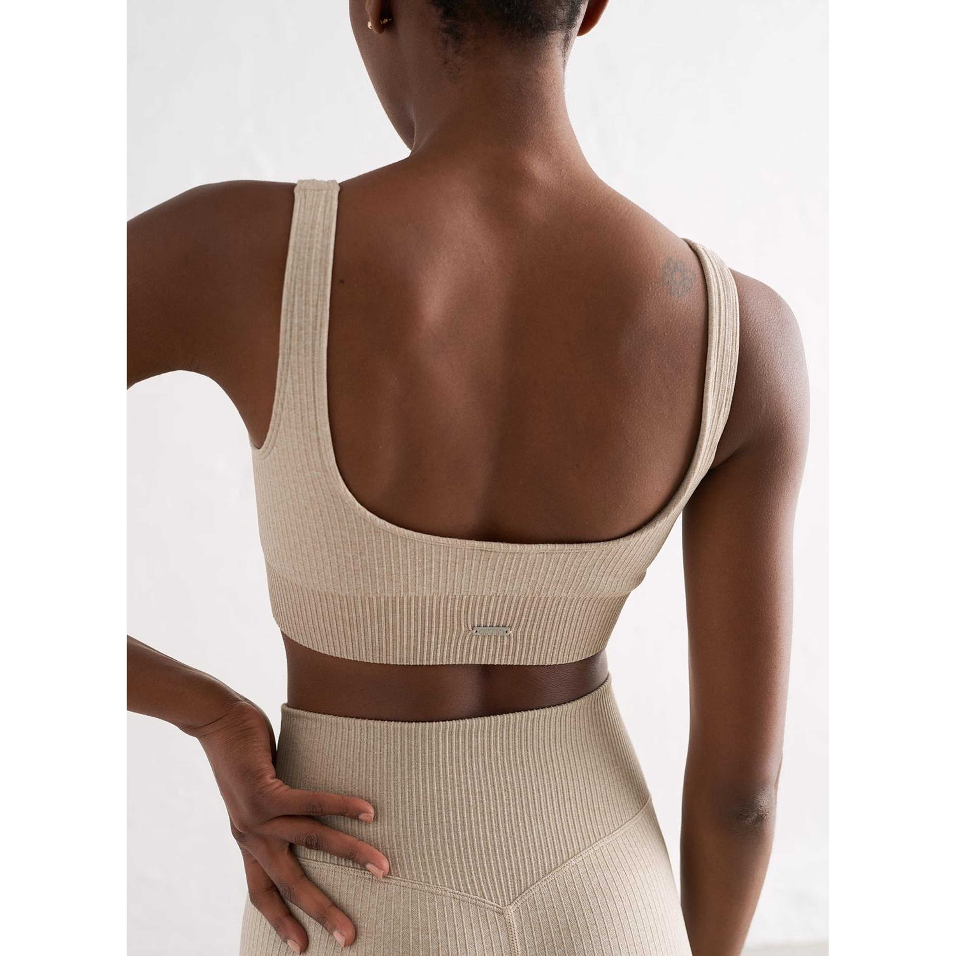 Beige Melange Ribbed Seamless Bra