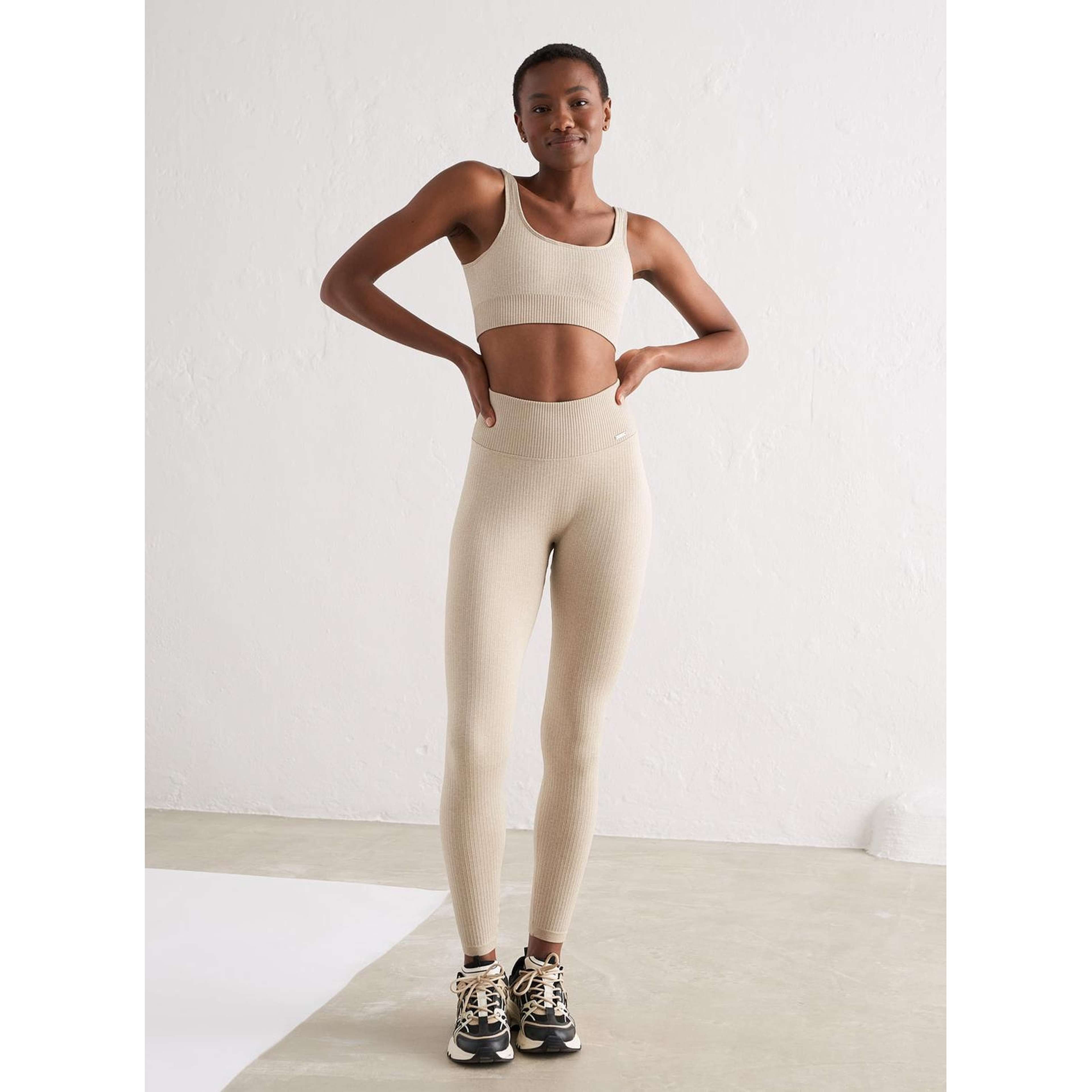 Beige Melange Ribbed Seamless Bra