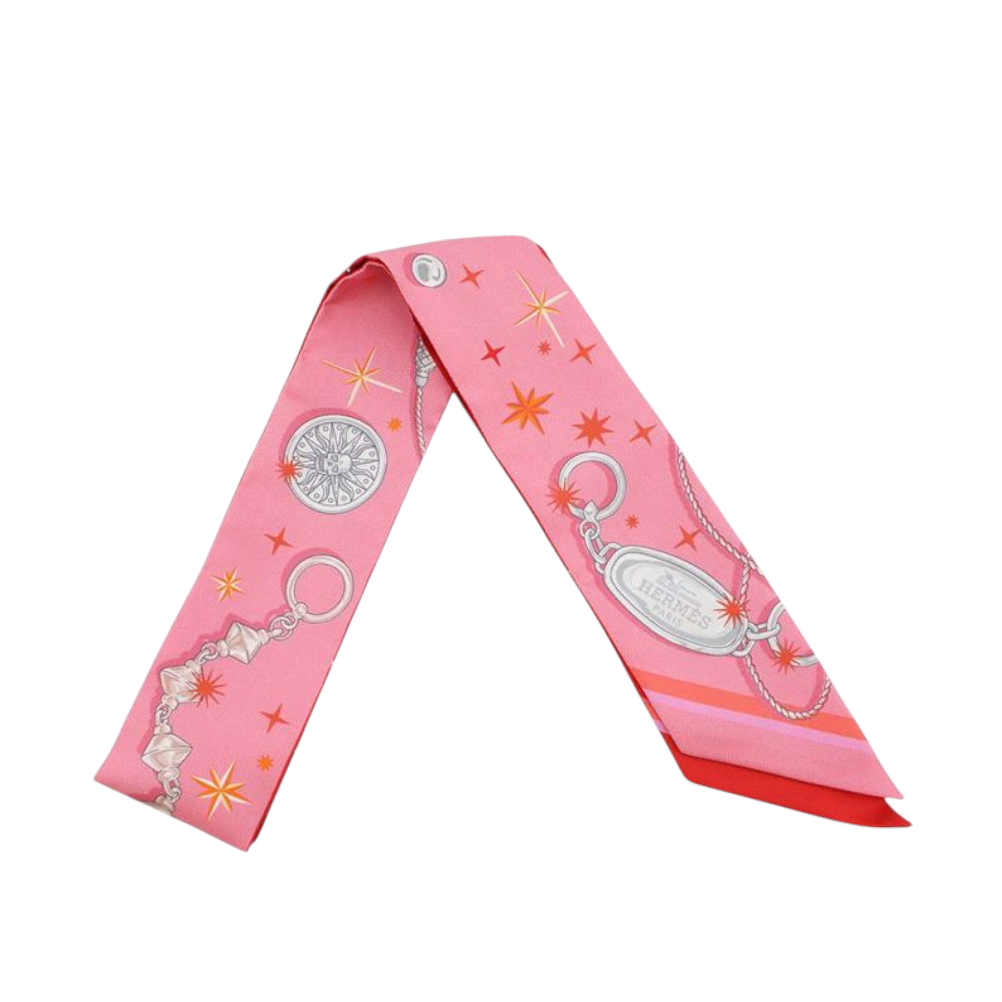 Hermès C'est La Fete Silk Twilly Scarf, från Luxclusif, i färgen red. Klicka för att öppna bilden i stort format