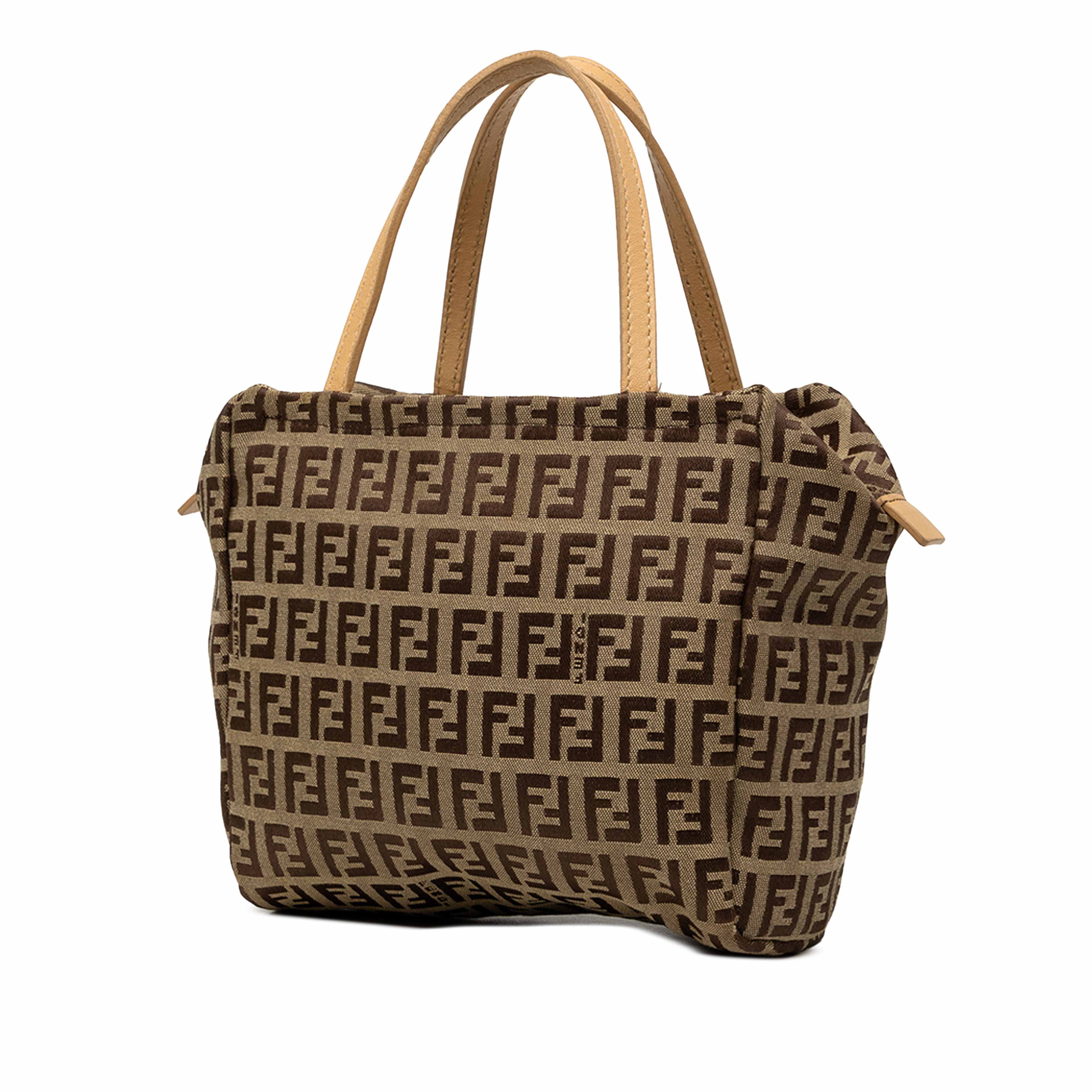 Fendi Mini Zucchino Canvas Handbag, från Luxclusif, i färgen beige. Klicka för att öppna bilden i stort format
