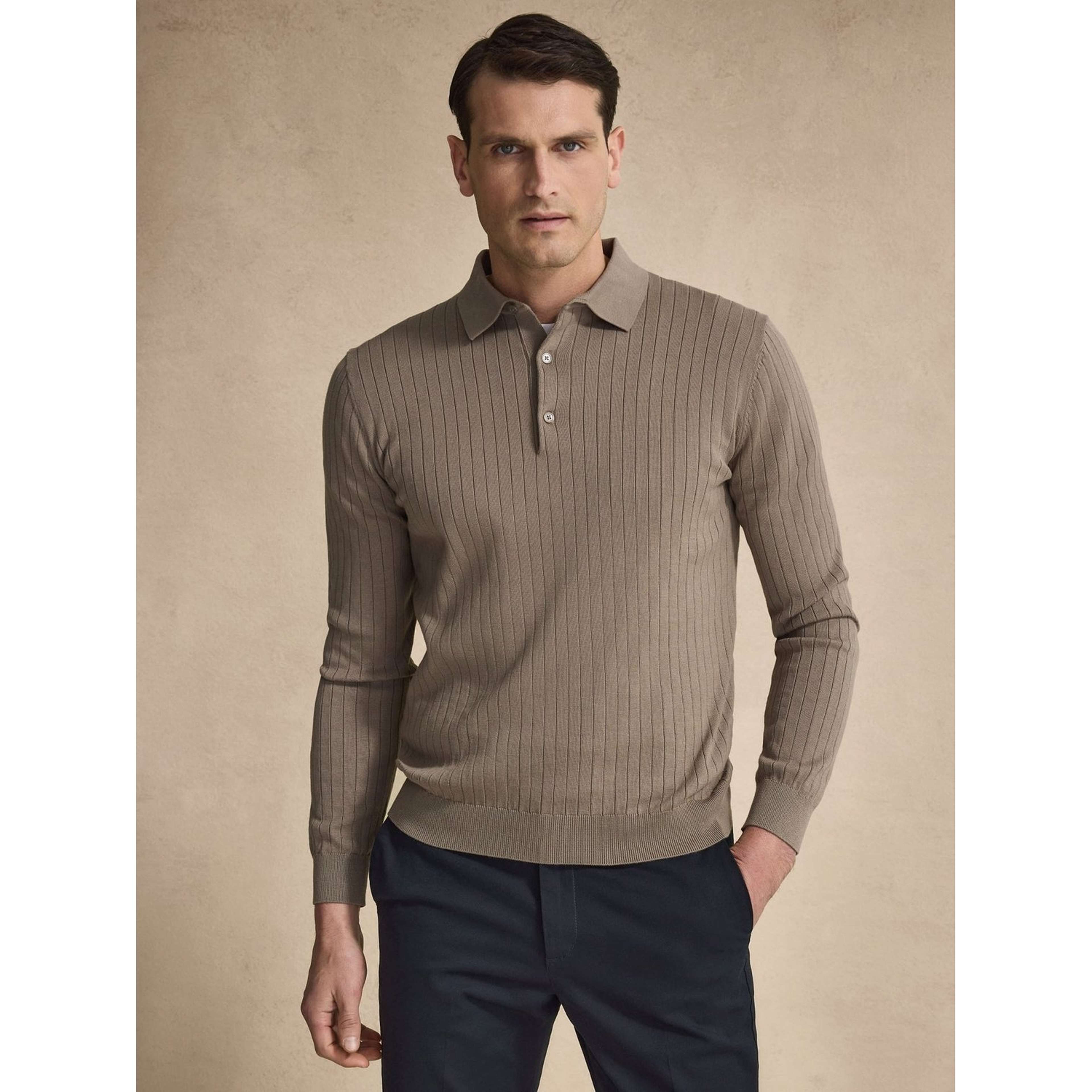 Cotton Rib Knitted Ls Polo Sweater (filippo)