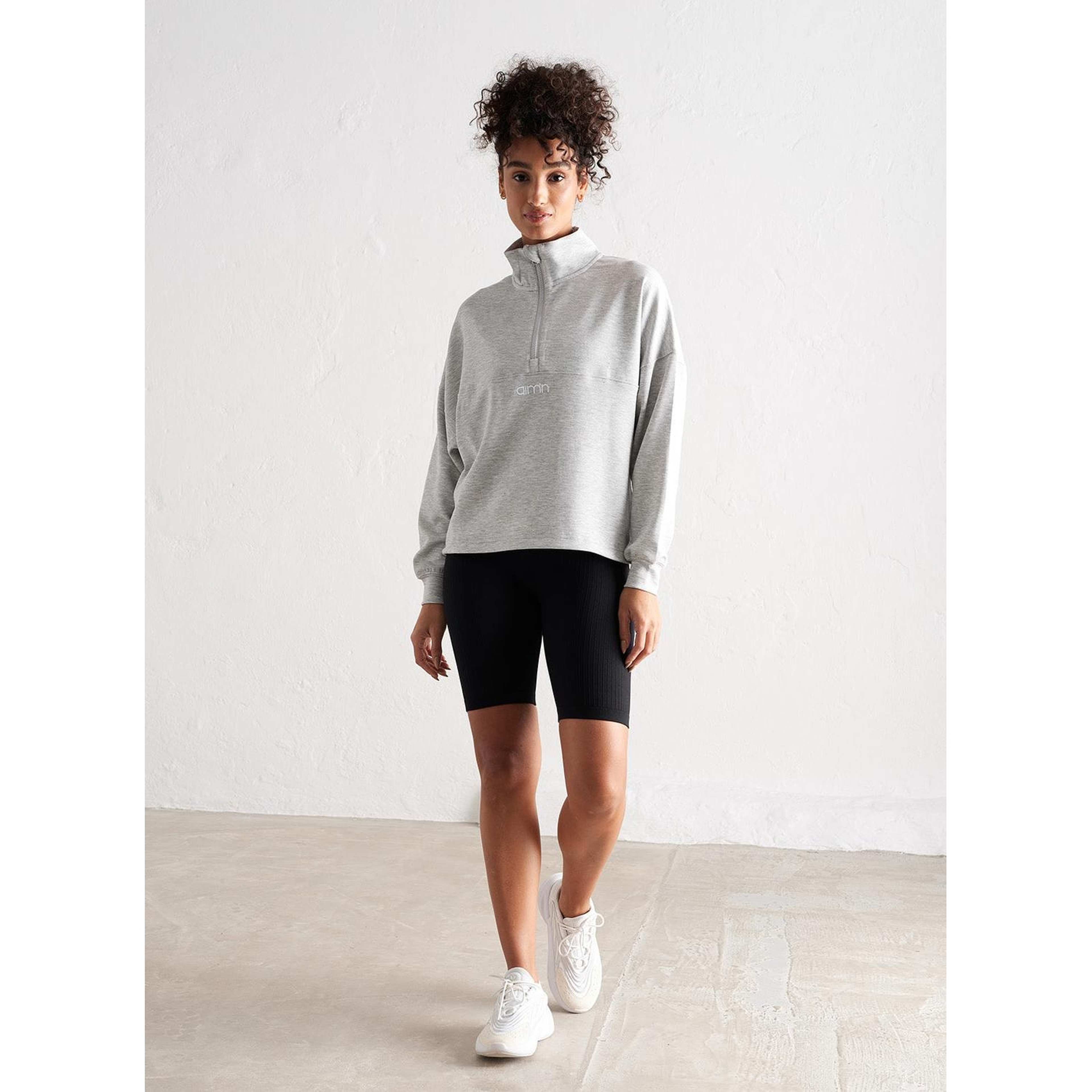 Light Grey Melange Comfy Modal Half Zip