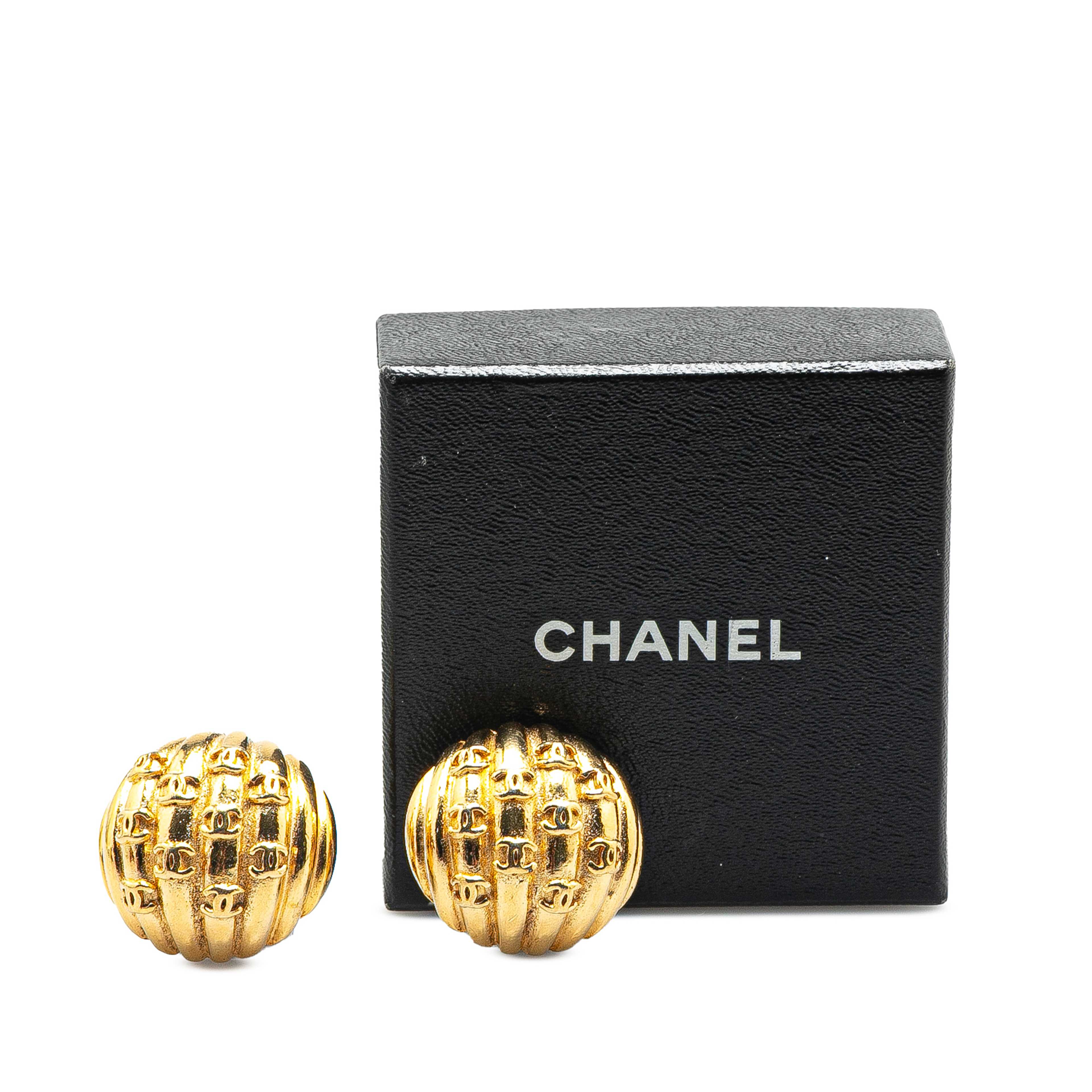 Chanel Gold Plated Cc Dome Clip On Earrings