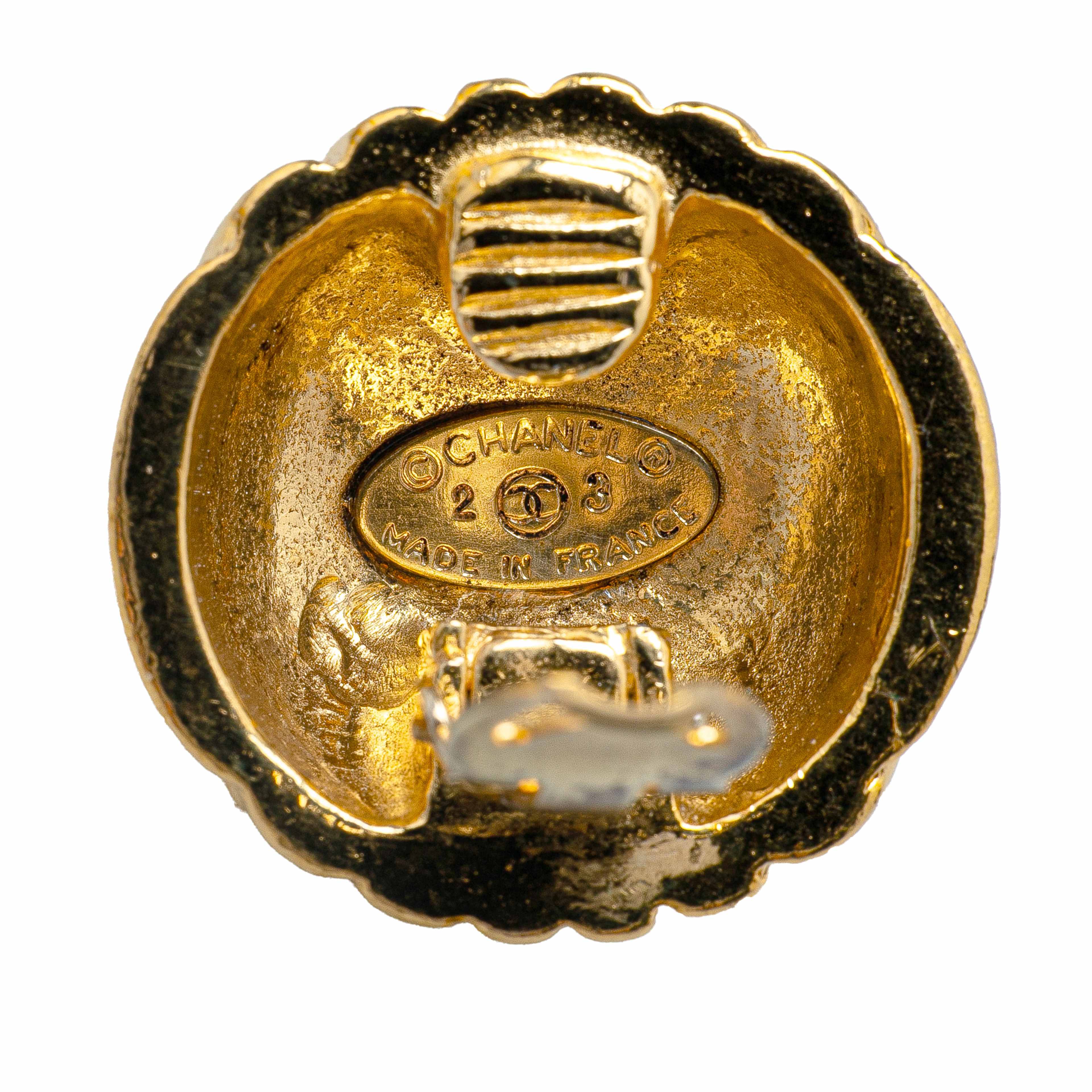 Chanel Gold Plated Cc Dome Clip On Earrings