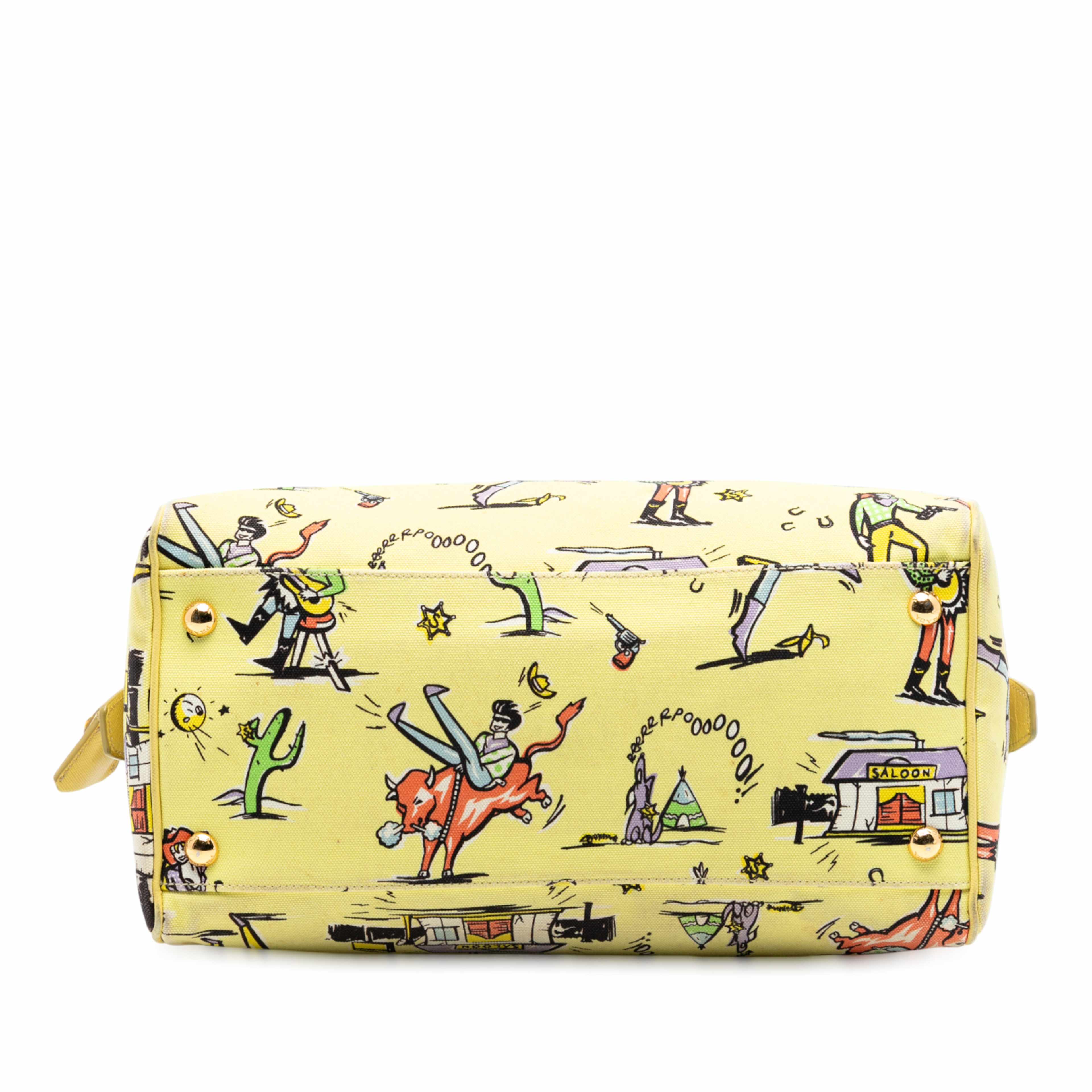 Prada Canvas Canapa St Foula Stampato Satchel, från Luxclusif, i färgen yellow. Klicka för att öppna bilden i stort format