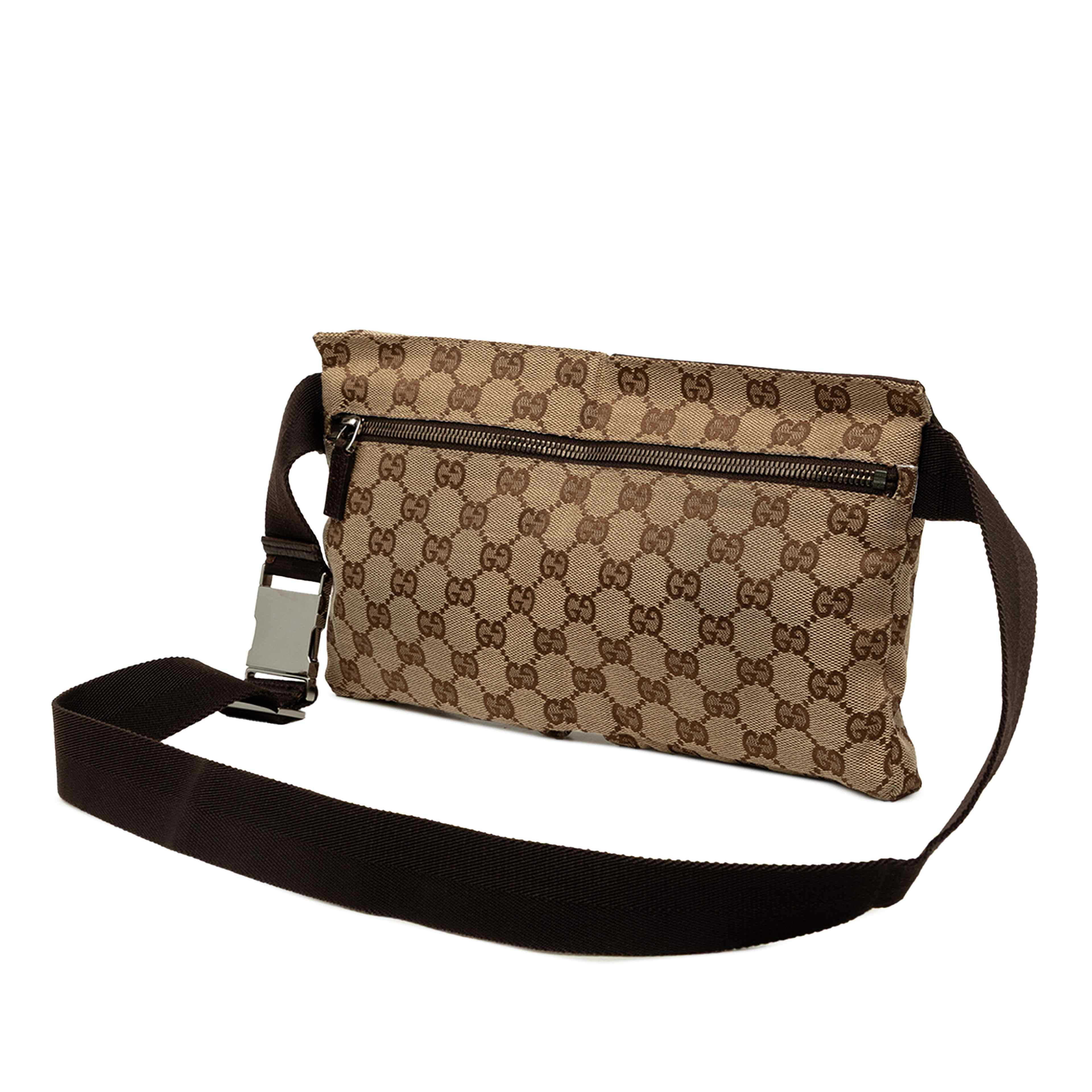 Gucci Gg Canvas Double Pocket Belt Bag, från Luxclusif, i färgen beige. Klicka för att öppna bilden i stort format