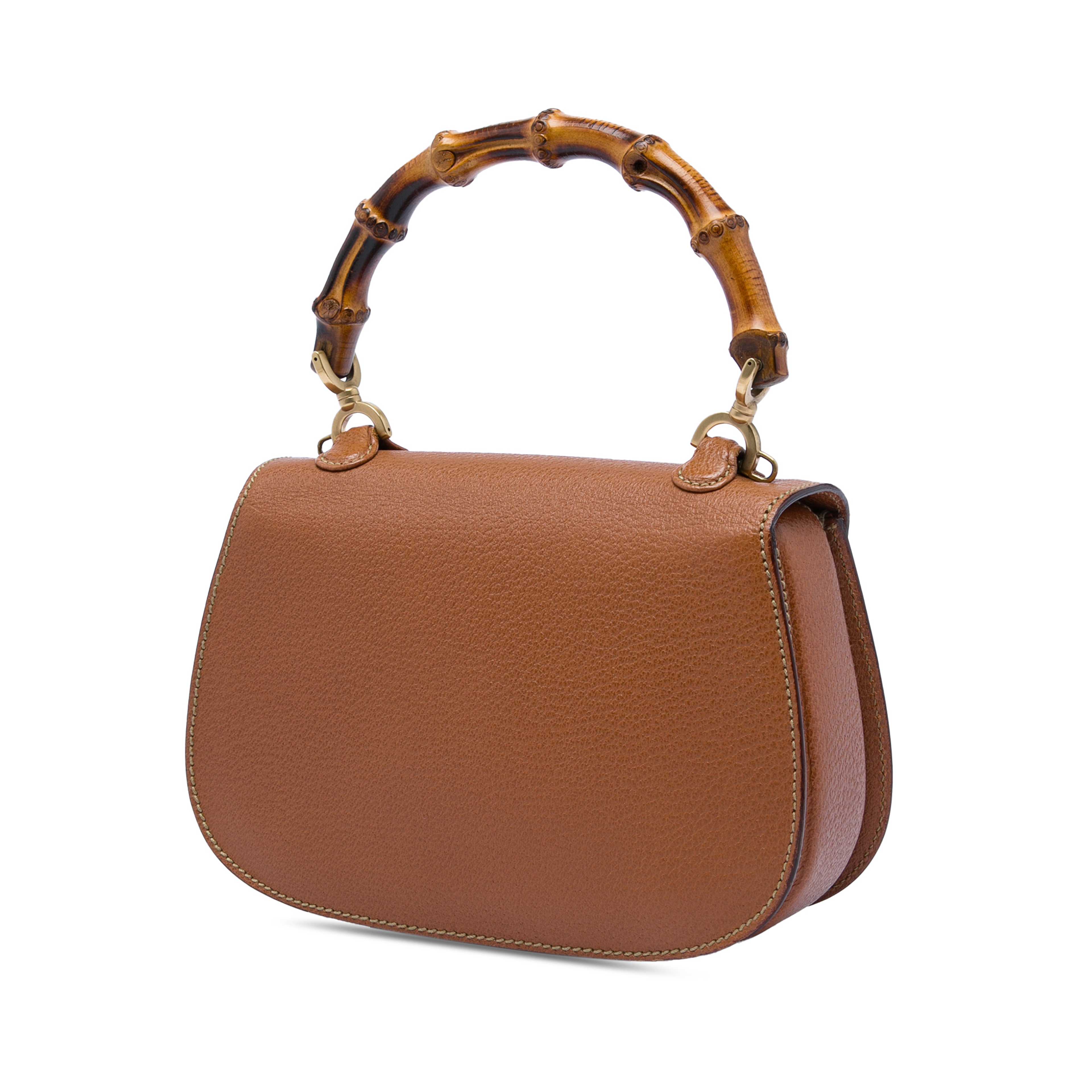 Gucci Small Grained Calfskin Bamboo Night, från Luxclusif, i färgen brun. Klicka för att öppna bilden i stort format