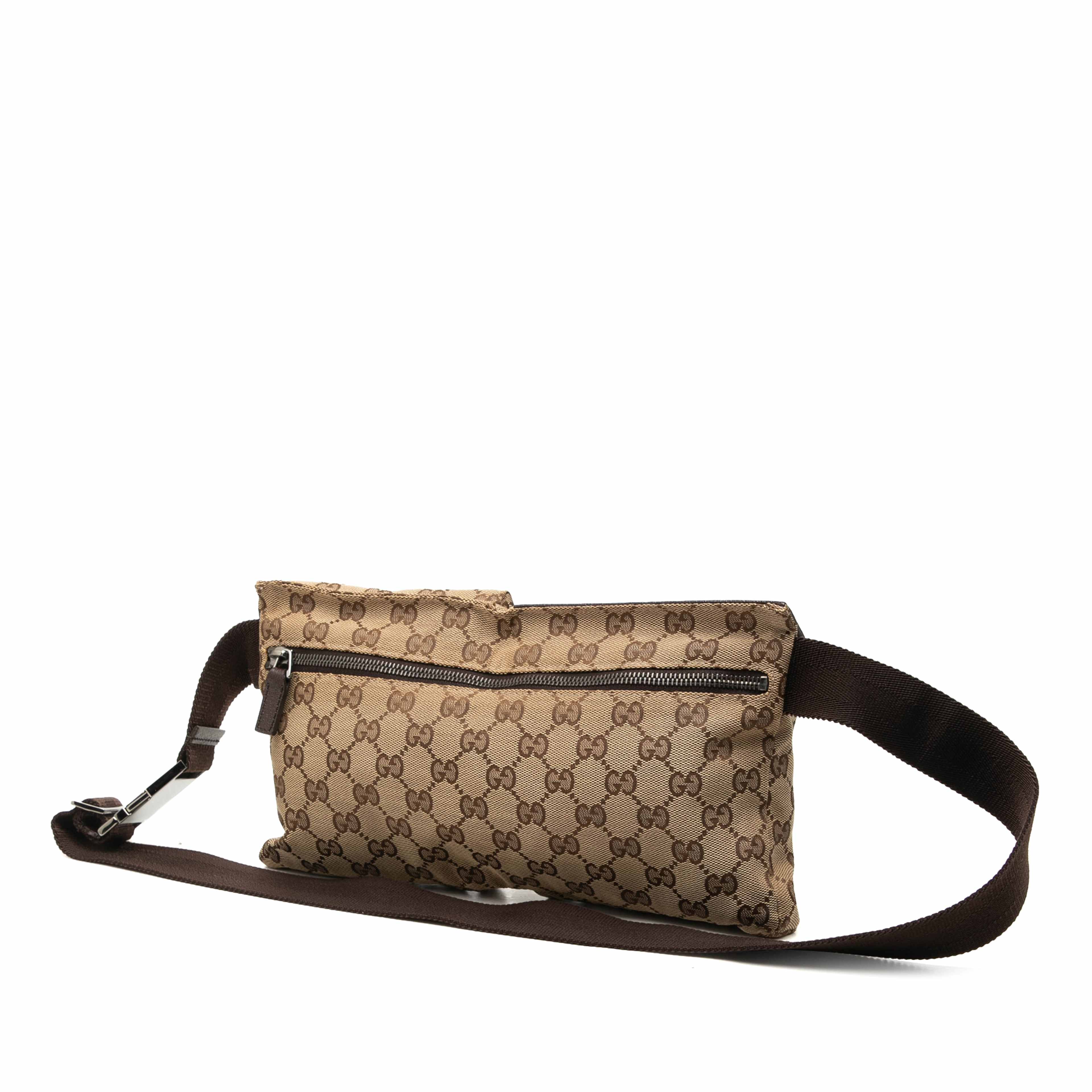 Gucci Gg Canvas Double Pocket Belt Bag, från Luxclusif, i färgen beige. Klicka för att öppna bilden i stort format