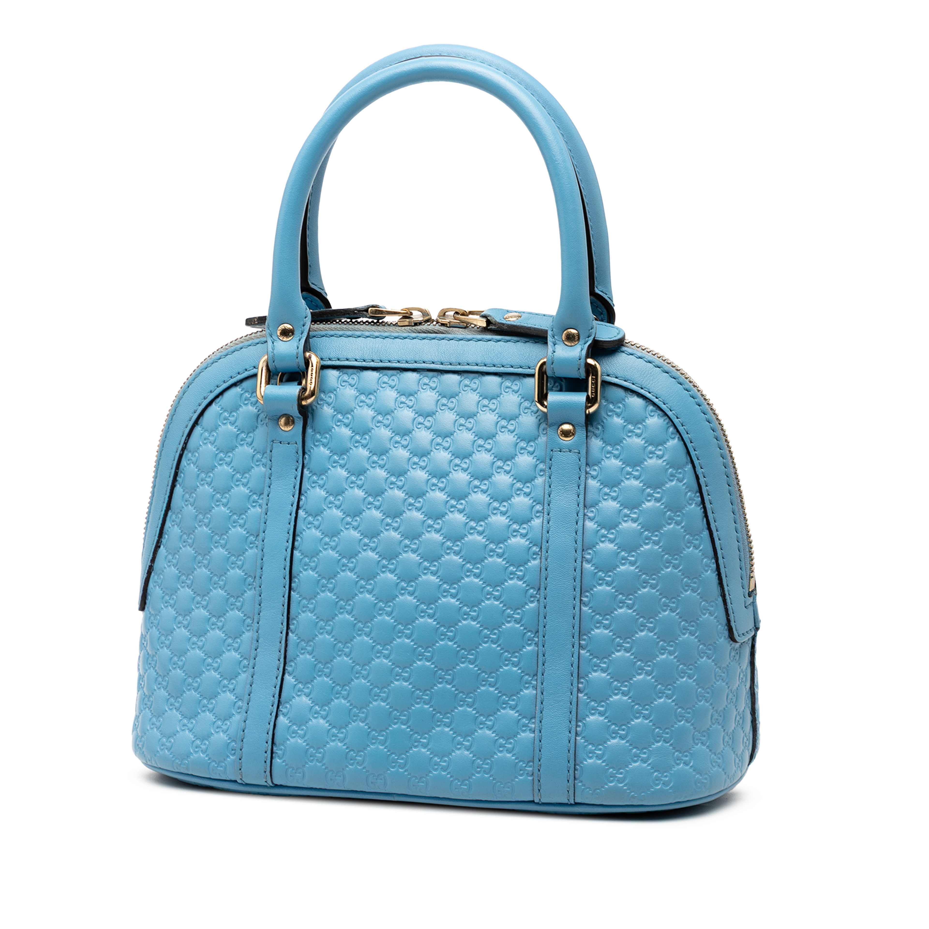 Gucci Mini Microguccissima Dome Satchel, från Luxclusif, i färgen blå. Klicka för att öppna bilden i stort format