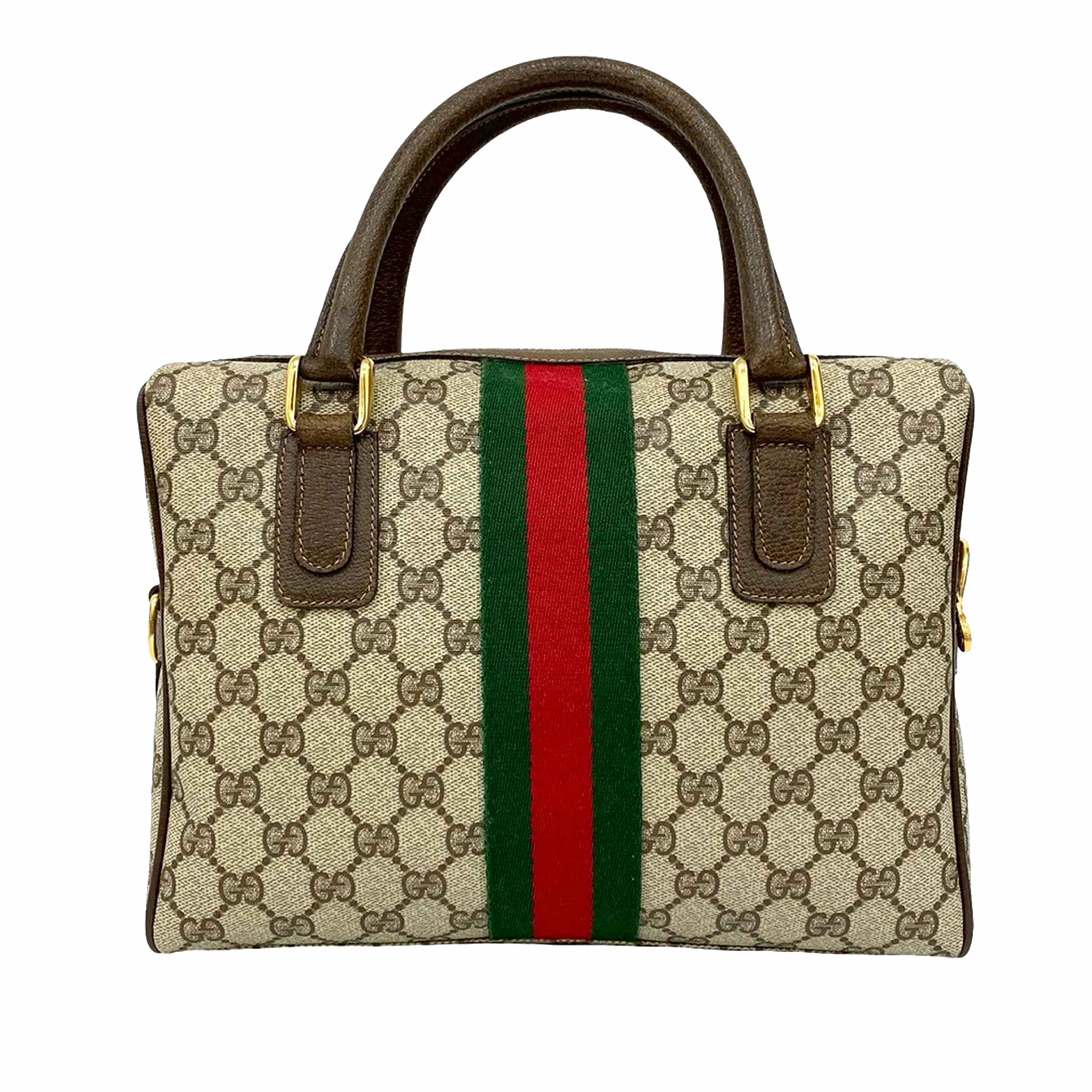 Gucci Gg Supreme Web Satchel, från Luxclusif, i färgen beige. Klicka för att öppna bilden i stort format