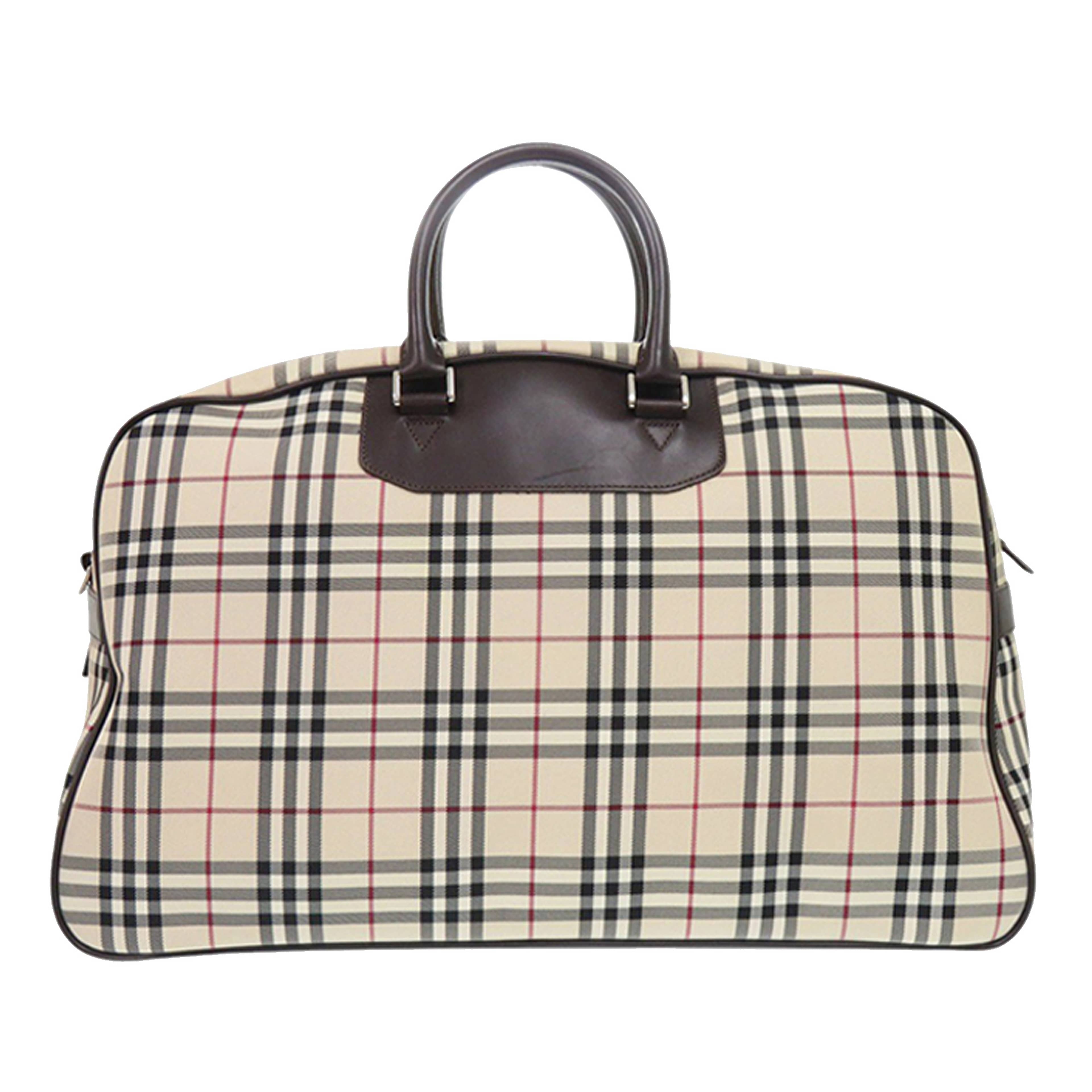 Burberry House Check Canvas Travel Bag, från Luxclusif, i färgen beige. Klicka för att öppna bilden i stort format