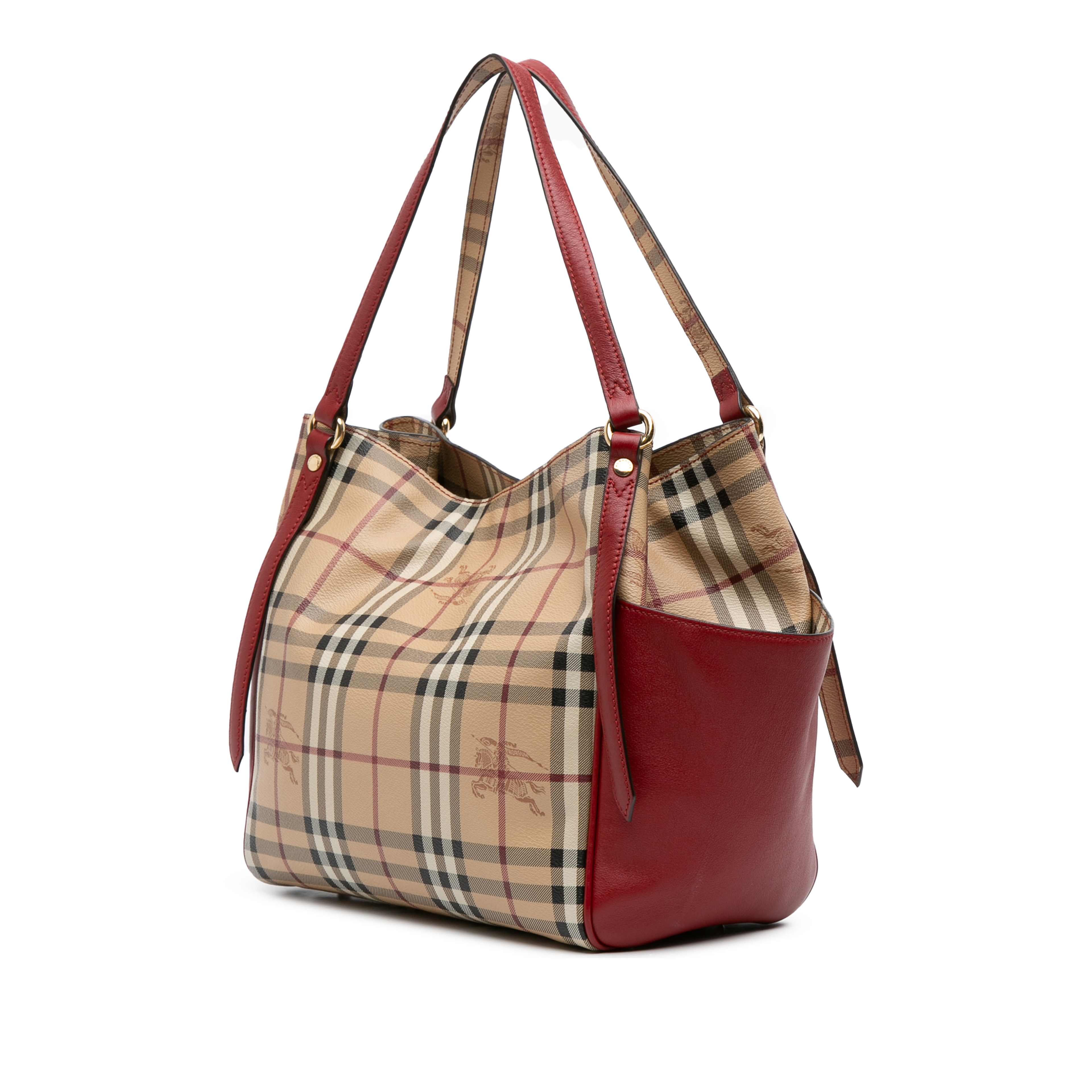 Burberry Small Haymarket Check Coated Canvas Canterbury Tote, från Luxclusif, i färgen beige. Klicka för att öppna bilden i stort format