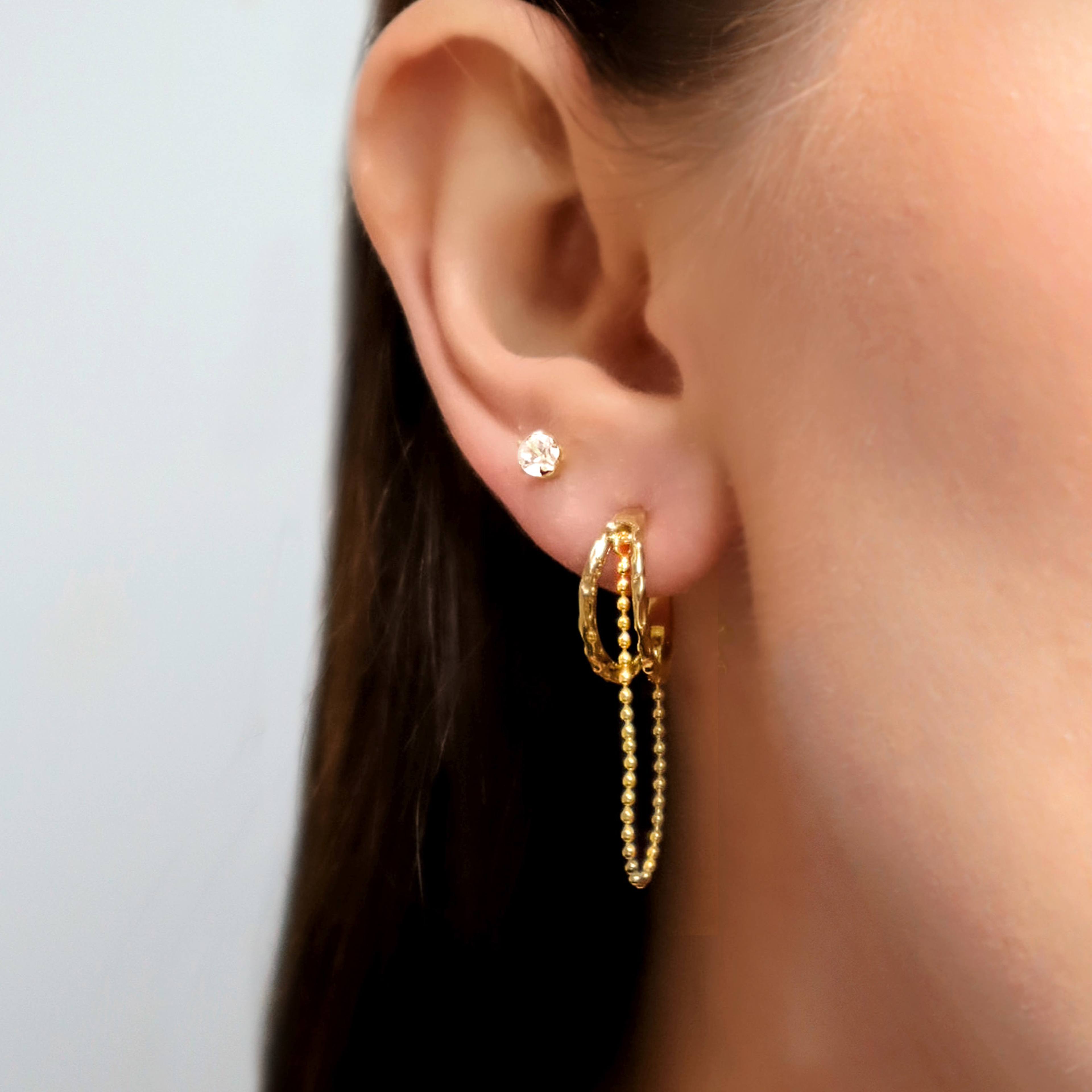 Double Hoop With Chain Earrings