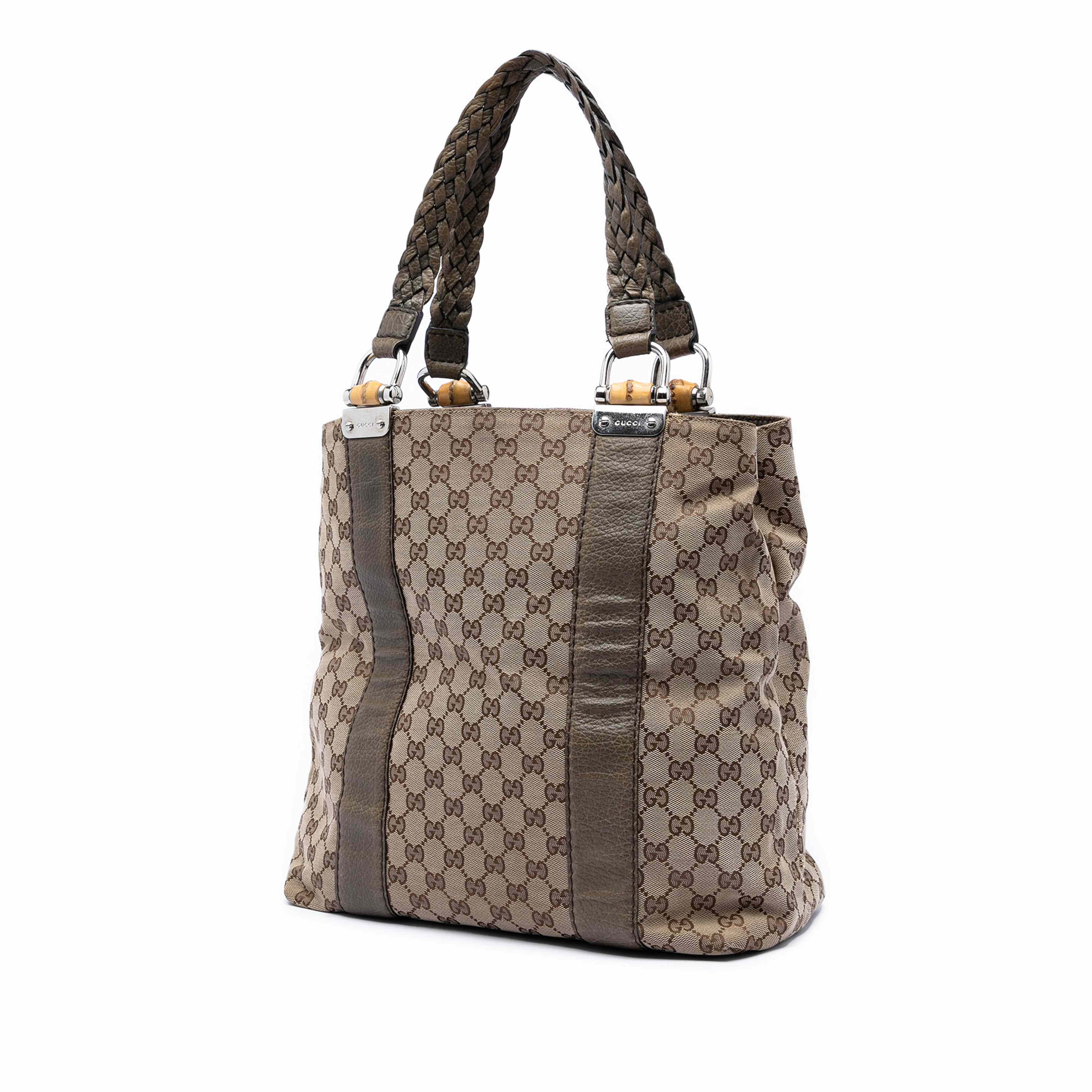 Gucci Large Gg Canvas Bamboo Libeccio Tote, från Luxclusif, i färgen beige. Klicka för att öppna bilden i stort format