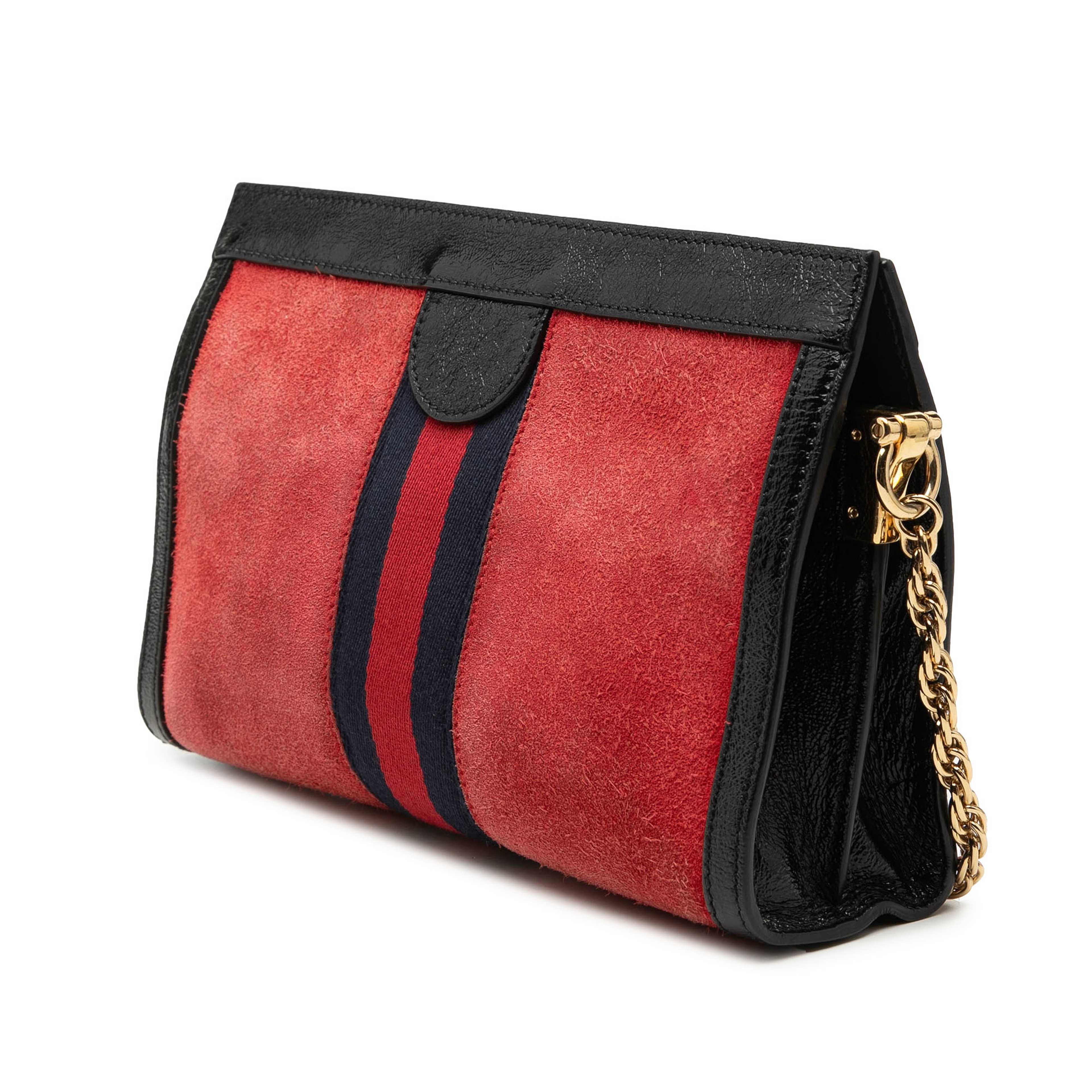 Gucci Small Suede Web Ophidia Chain Crossbody, från Luxclusif, i färgen svart. Klicka för att öppna bilden i stort format