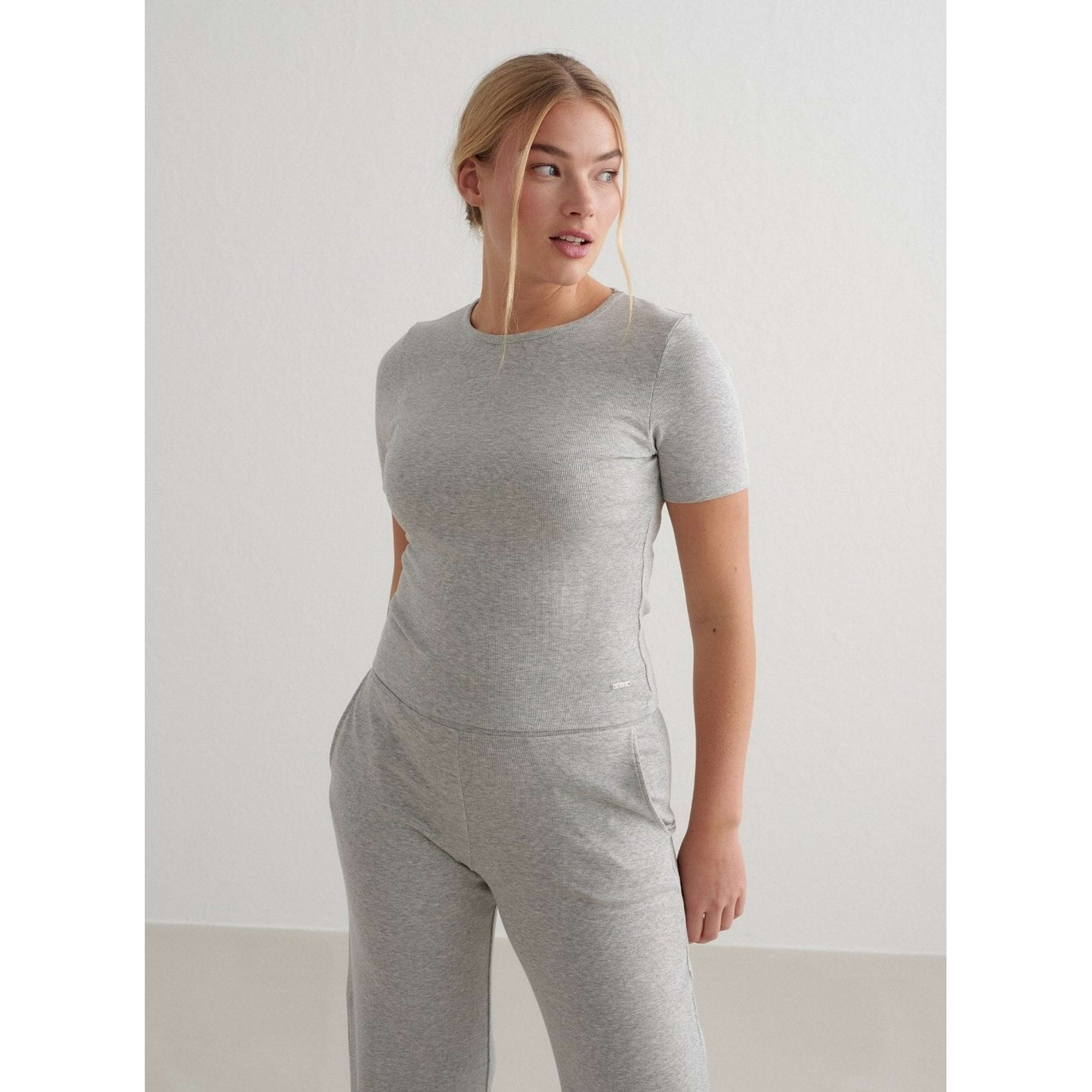 Grey Melange Ease Ribbed Short Sleeve