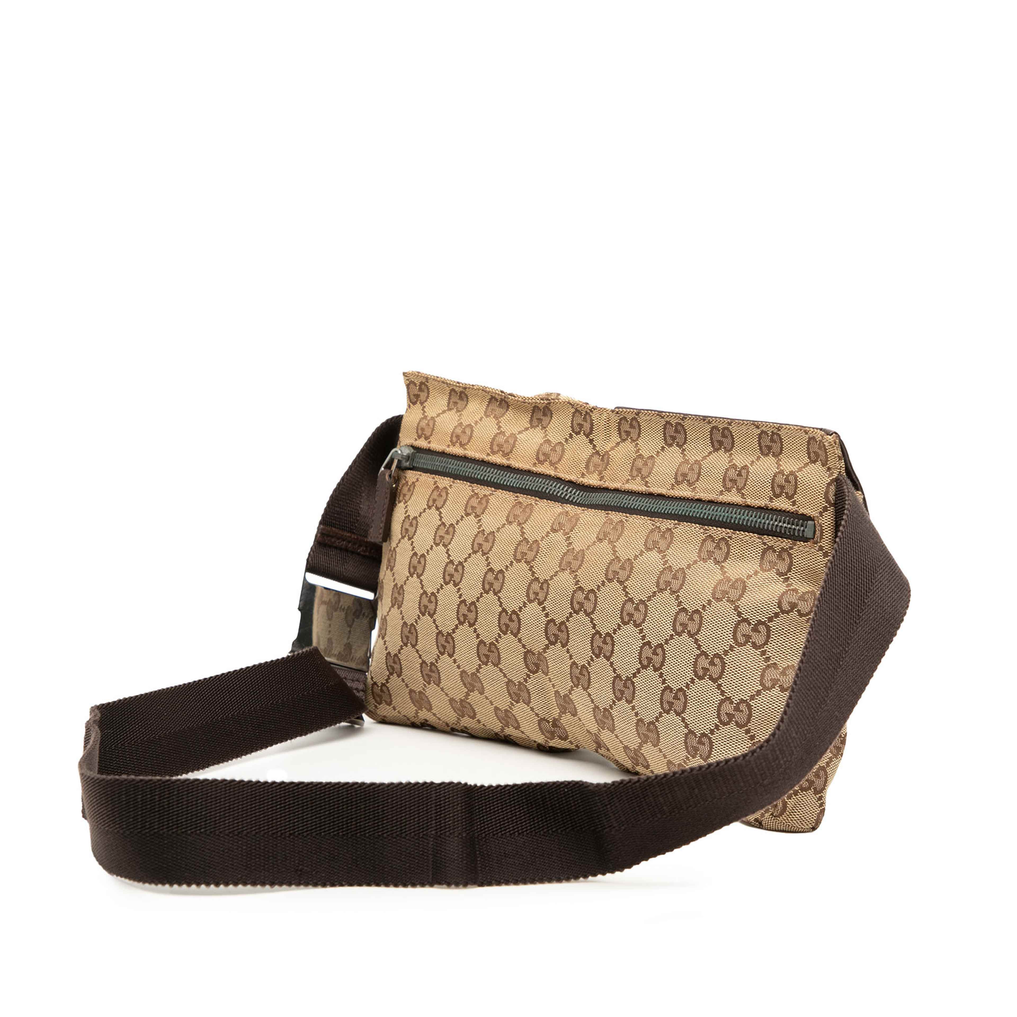 Gucci Gg Canvas Double Pocket Belt Bag, från Luxclusif, i färgen beige. Klicka för att öppna bilden i stort format