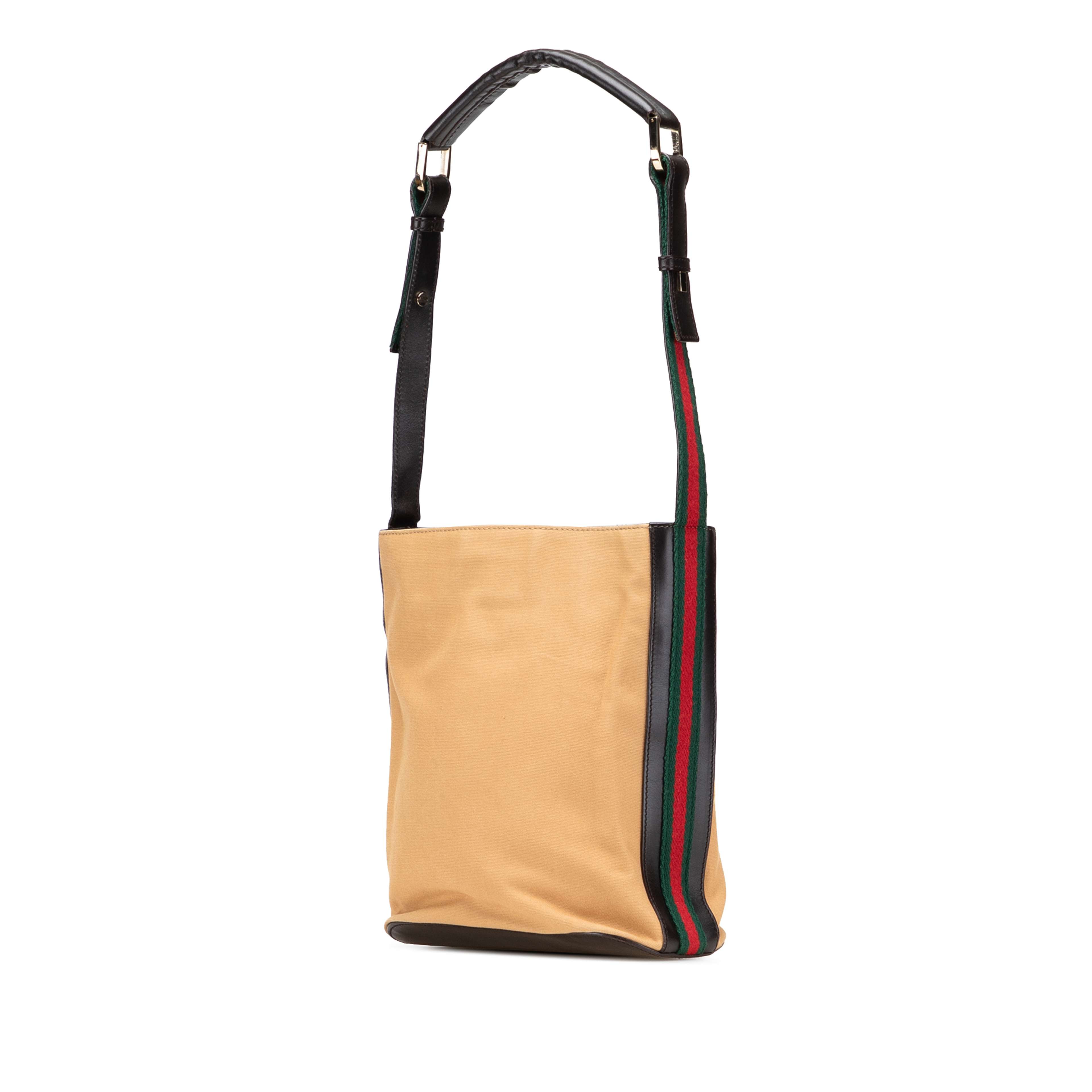 Gucci Canvas Web Shoulder Bag, från Luxclusif, i färgen beige. Klicka för att öppna bilden i stort format