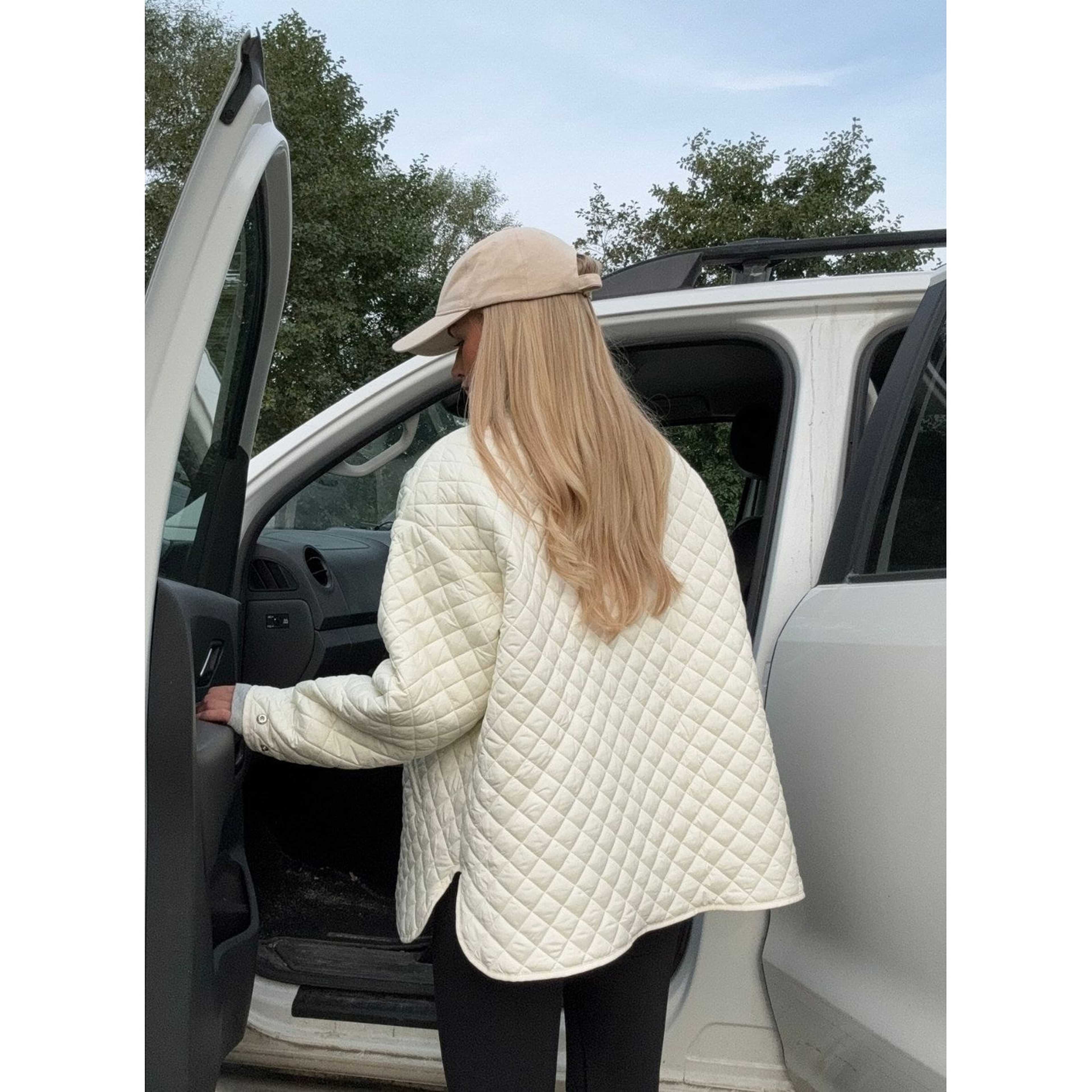 Almond White Oversized Quilted Jacket