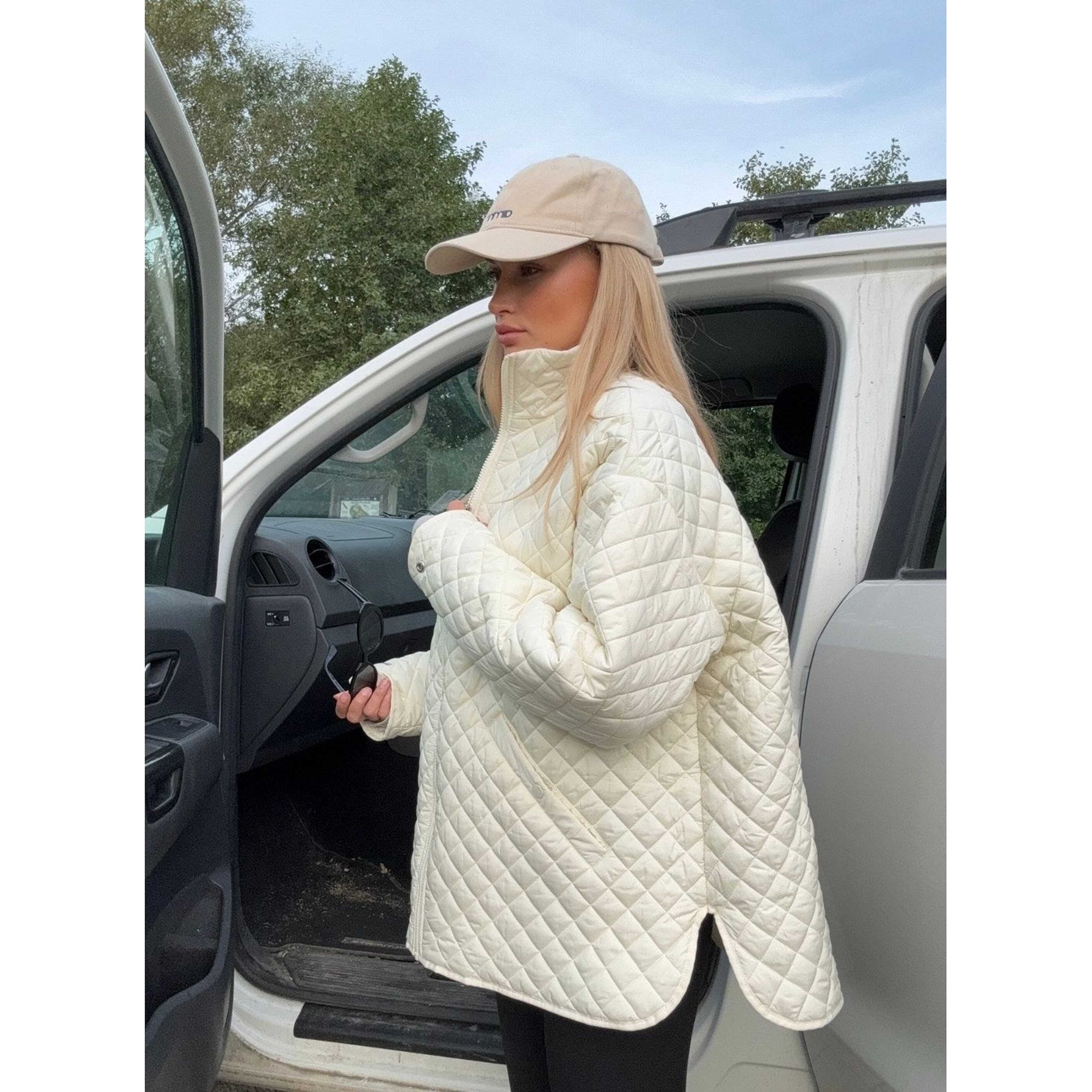 Almond White Oversized Quilted Jacket