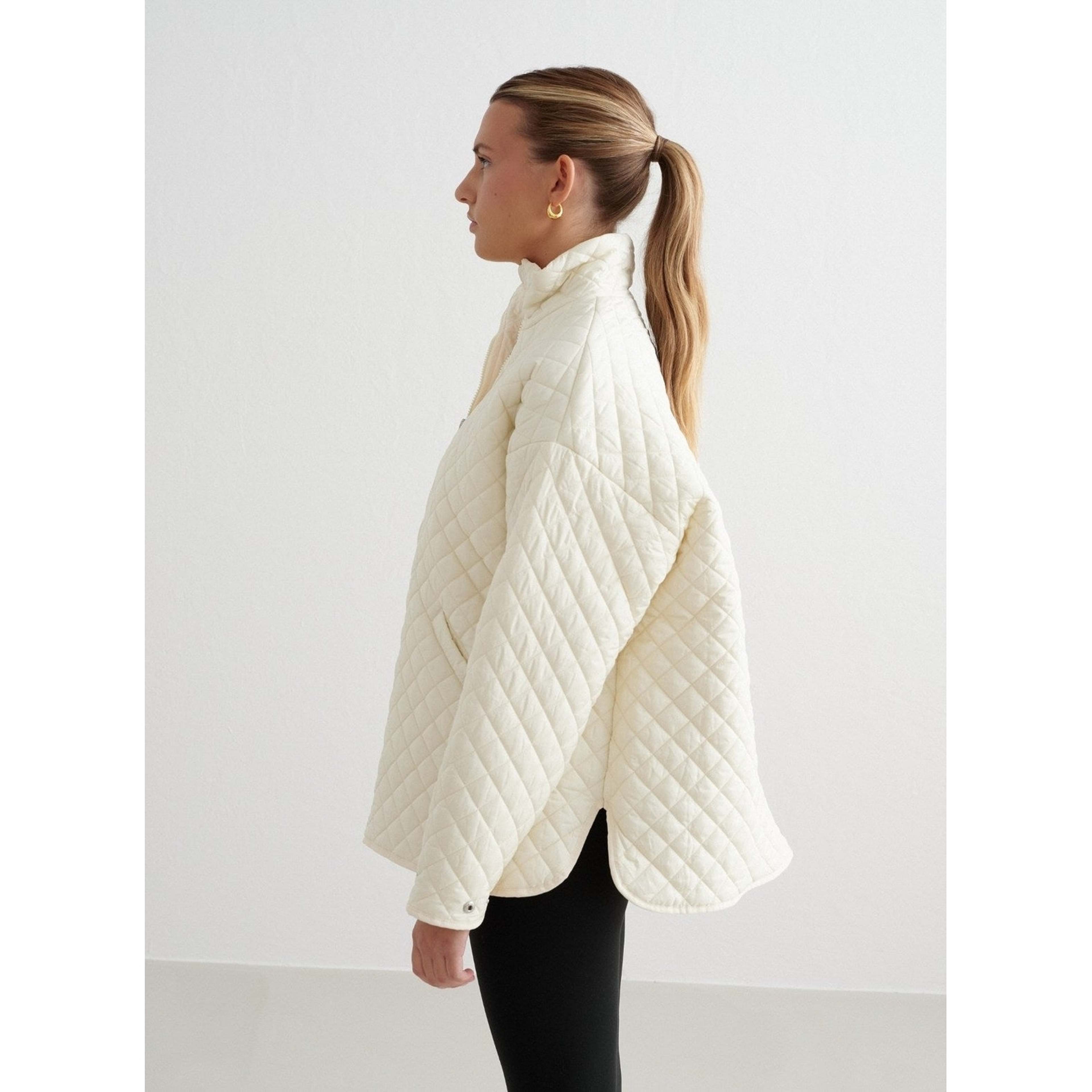 Almond White Oversized Quilted Jacket