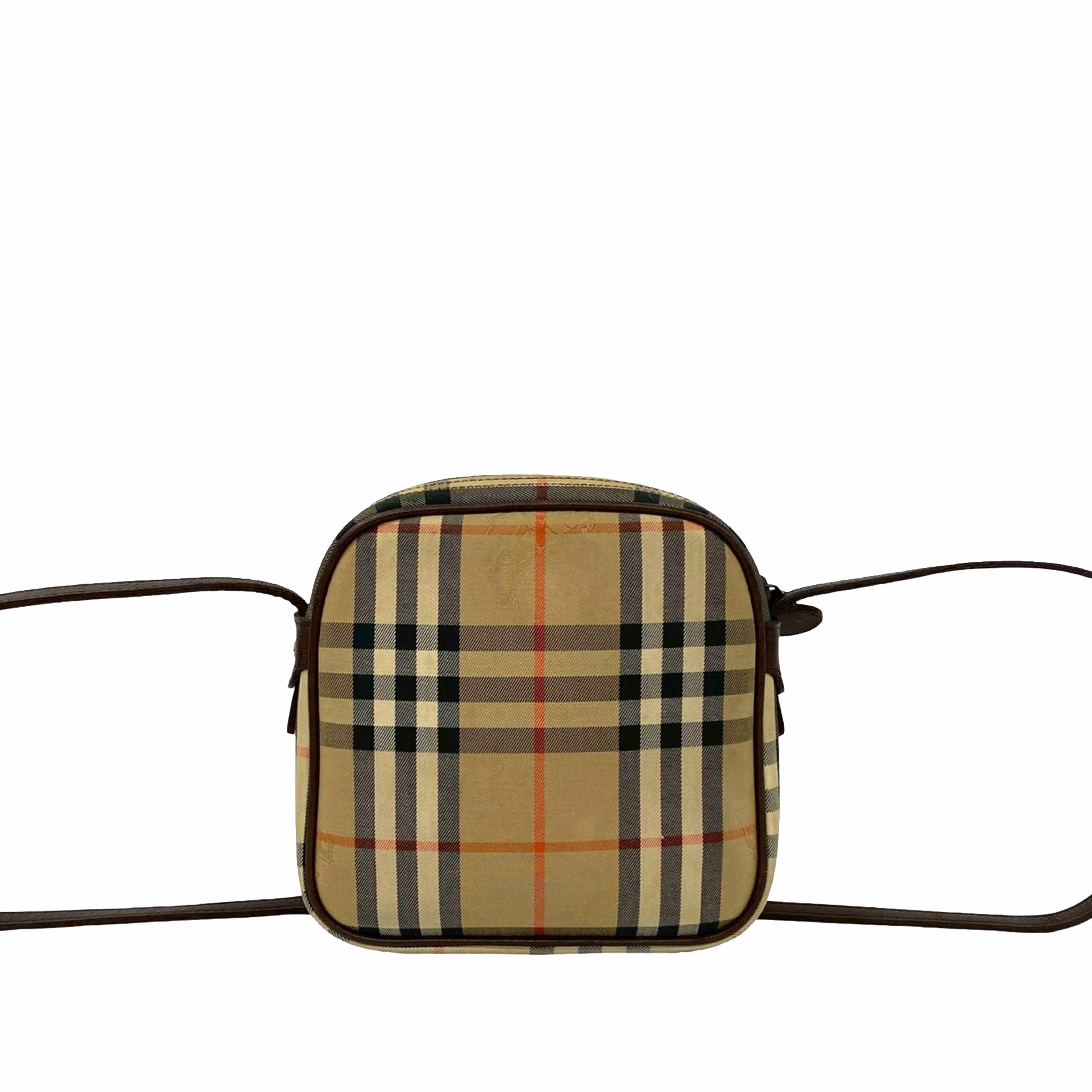 Burberry Haymarket Check Canvas Crossbody, från Luxclusif, i färgen beige. Klicka för att öppna bilden i stort format