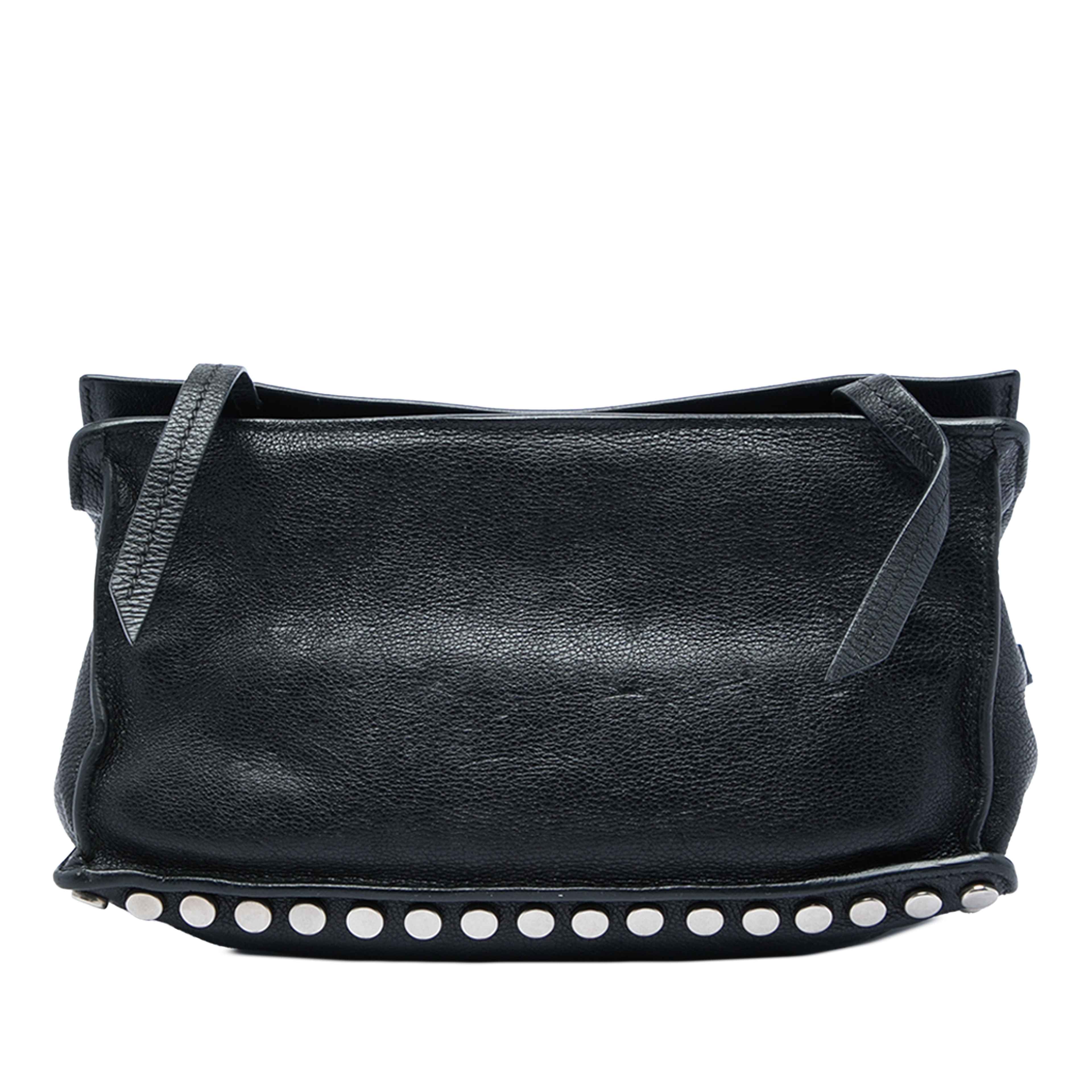 Prada Glace Calf Studded Etiquette Flap, från Luxclusif, i färgen svart. Klicka för att öppna bilden i stort format