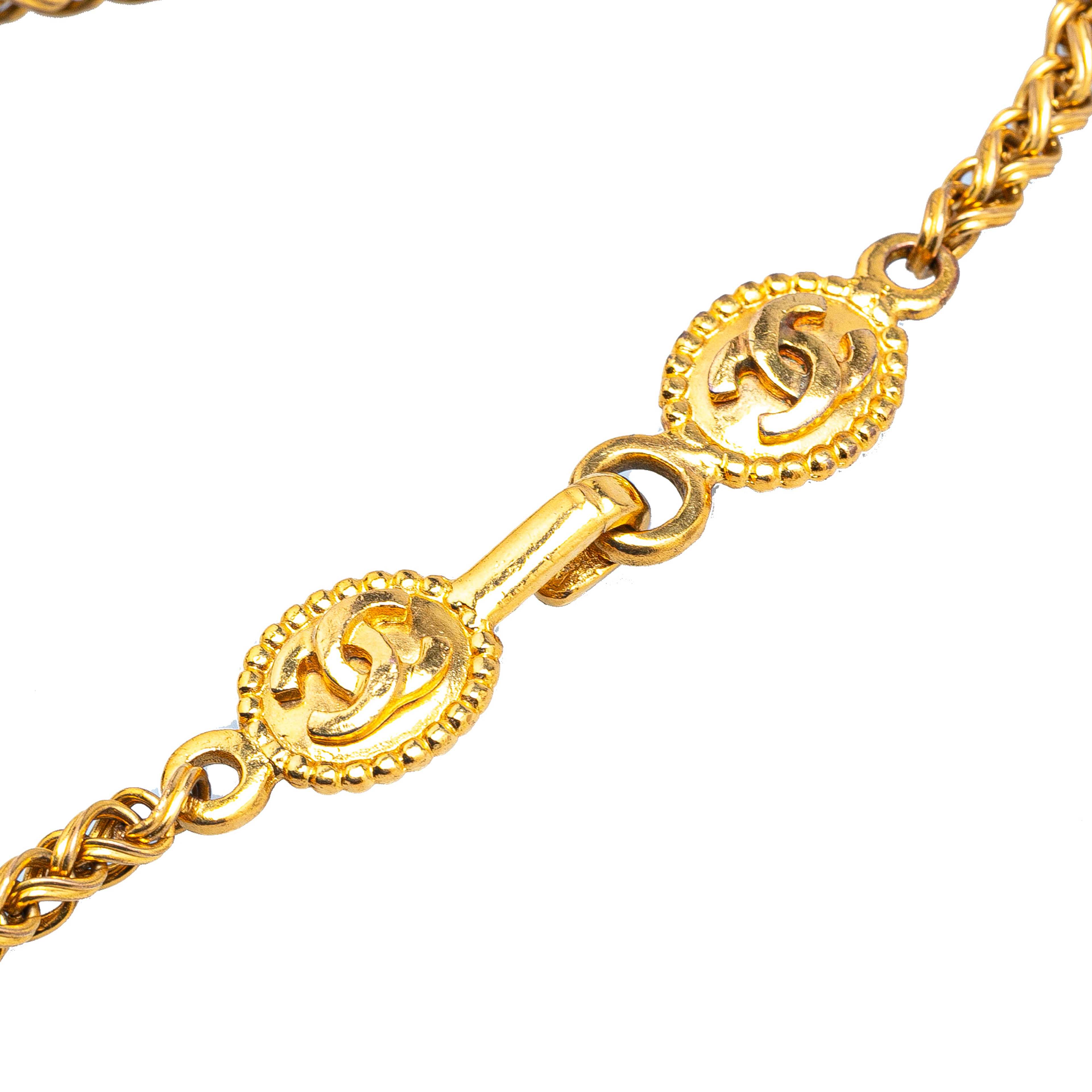 Chanel Gold Plated Cc Medallion Clover Pendant Necklace