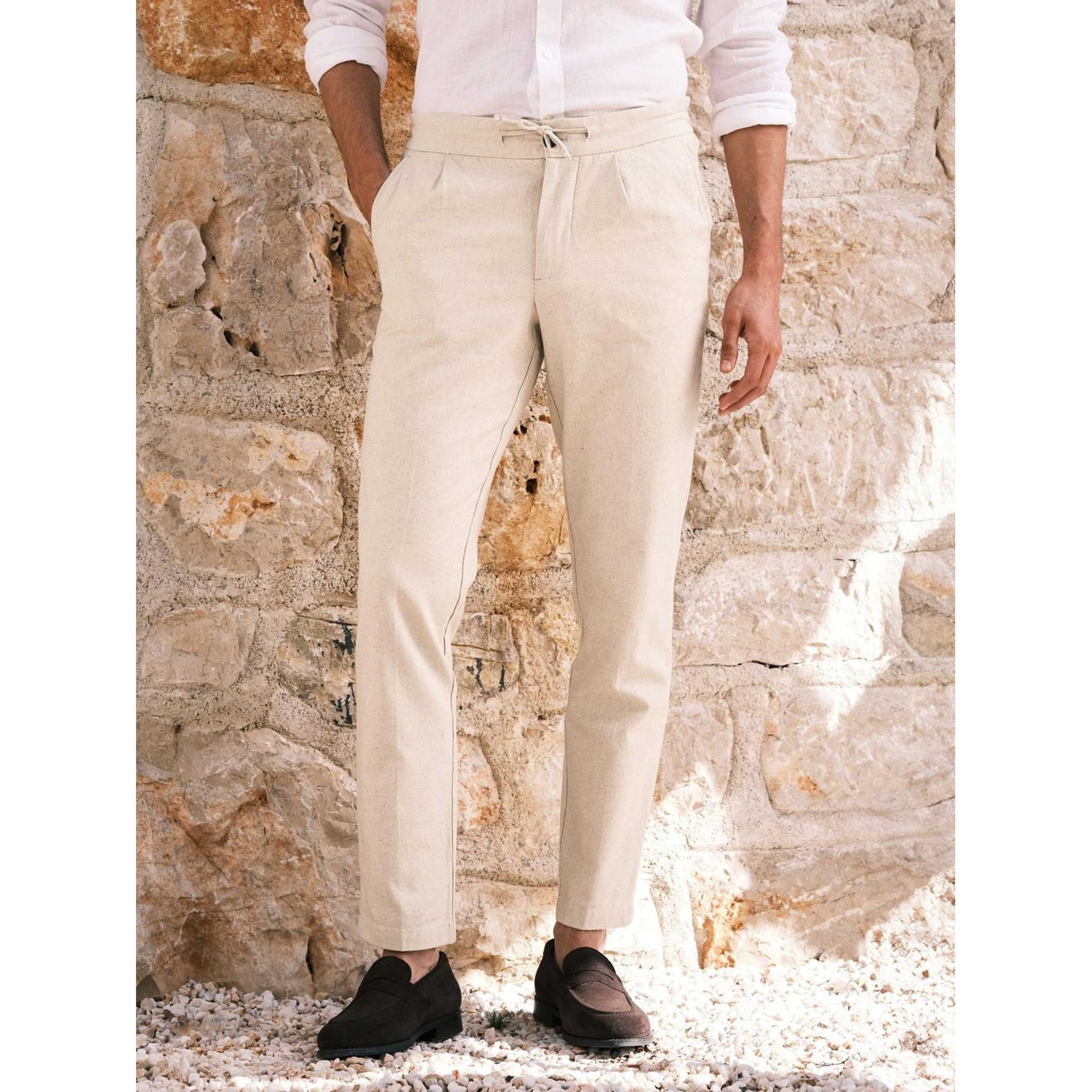 Linen Blend Trousers (marquise), från John Henric, i färgen beige. Klicka för att öppna bilden i stort format