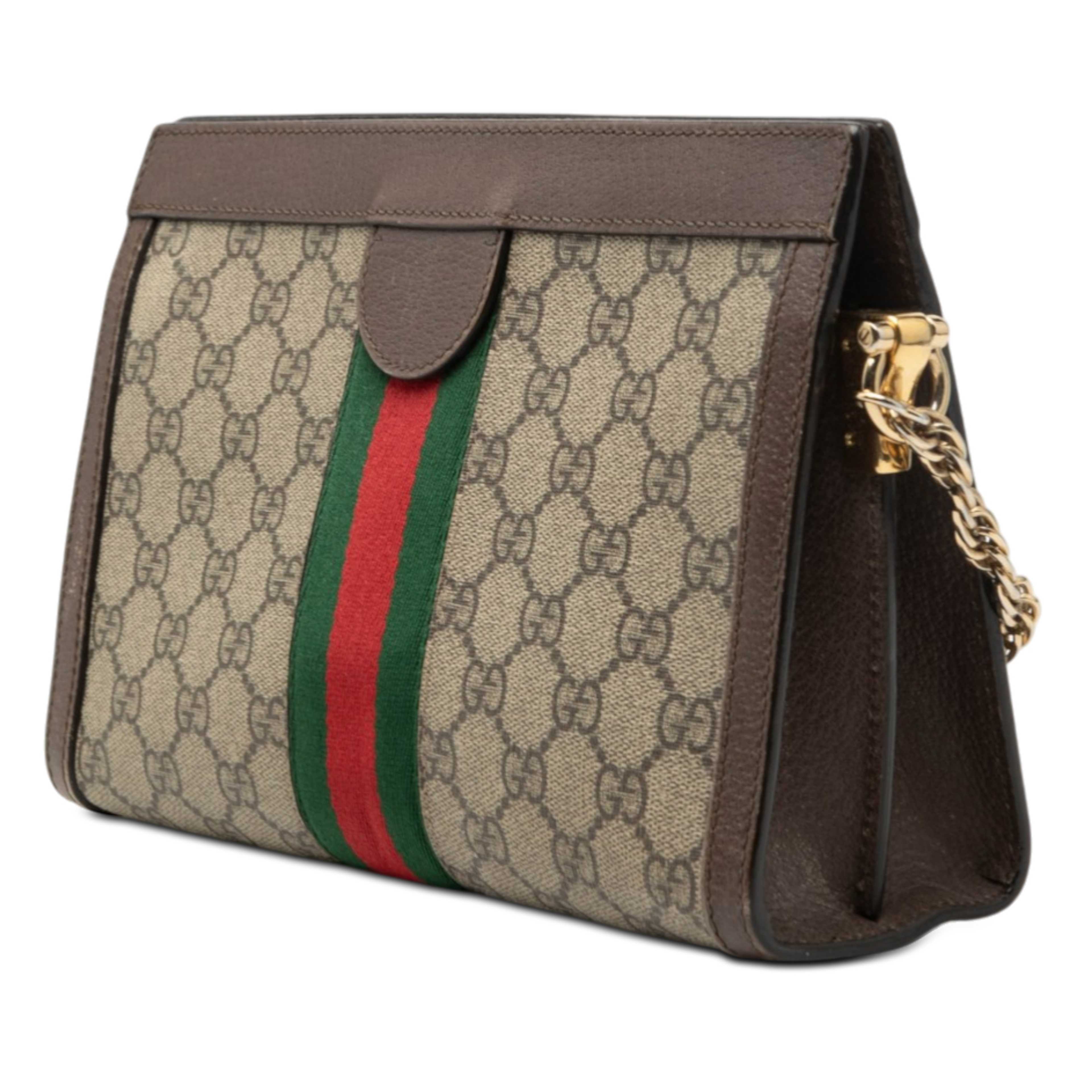 Gucci Small Gg Supreme Web Ophidia Chain Crossbody, från Luxclusif, i färgen beige. Klicka för att öppna bilden i stort format