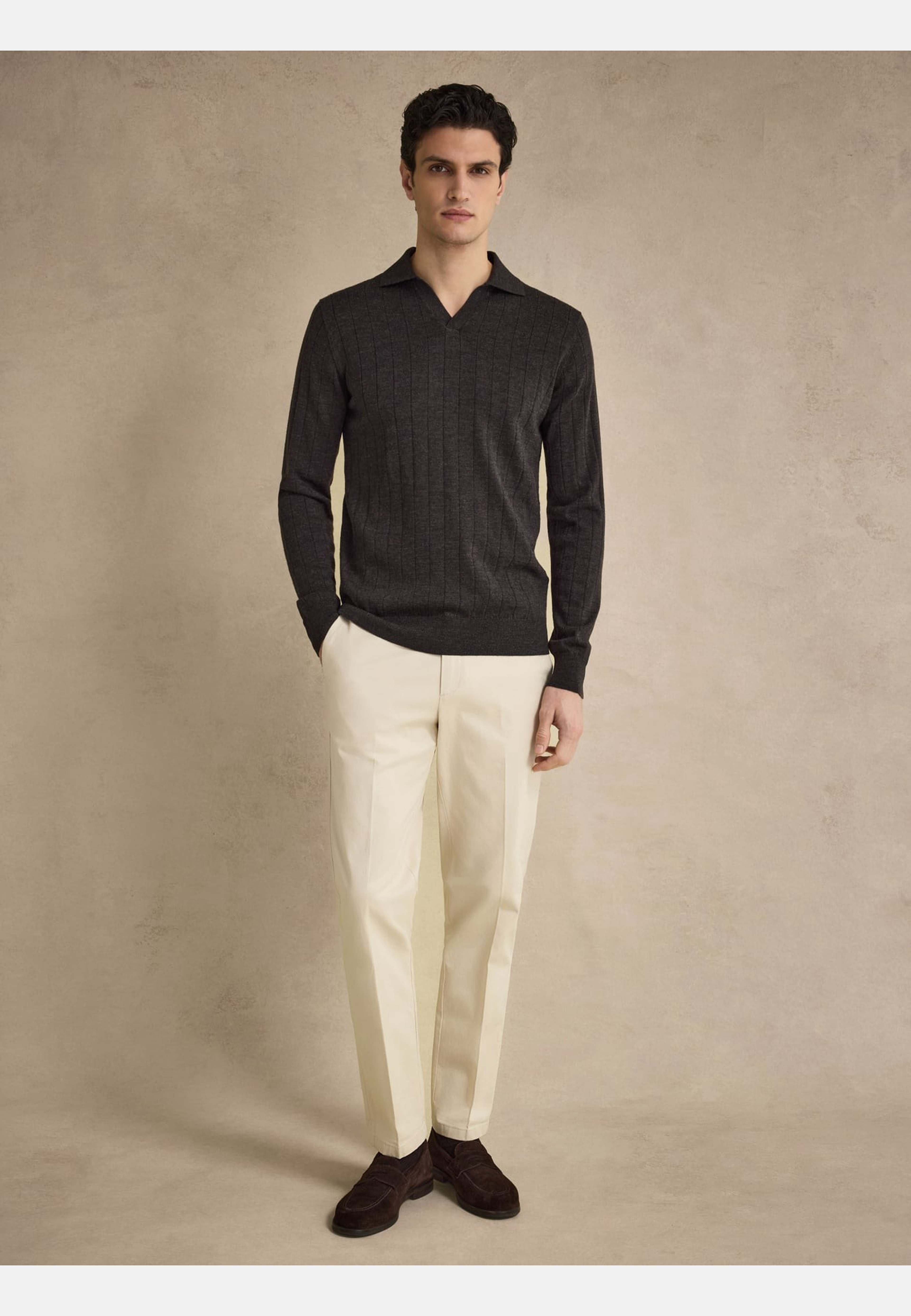 Merino Rib Knitted Ls Polo Sweater (arvid), från John Henric, i färgen brown. Klicka för att öppna bilden i stort format